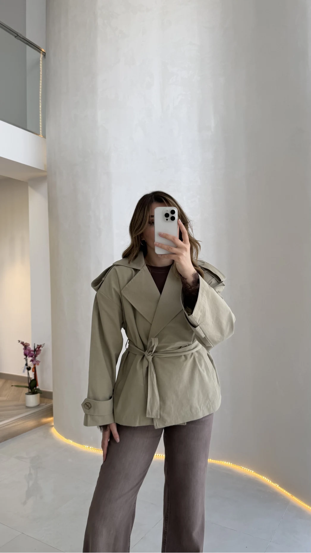 Anastasia Vatkalı Kuşaklı Kısa Trençkot - Haki - Kod: 9609