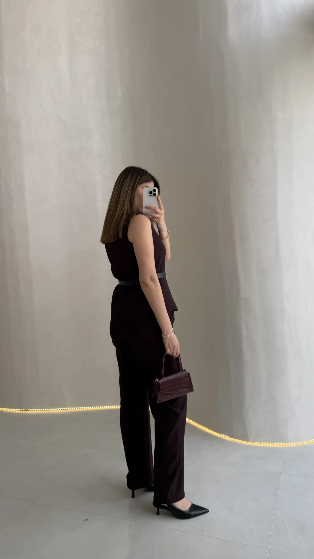 Moon Kemerli İspanyol Kesim Yelek Pantolon Takım - Mürdüm - Kod: 8891