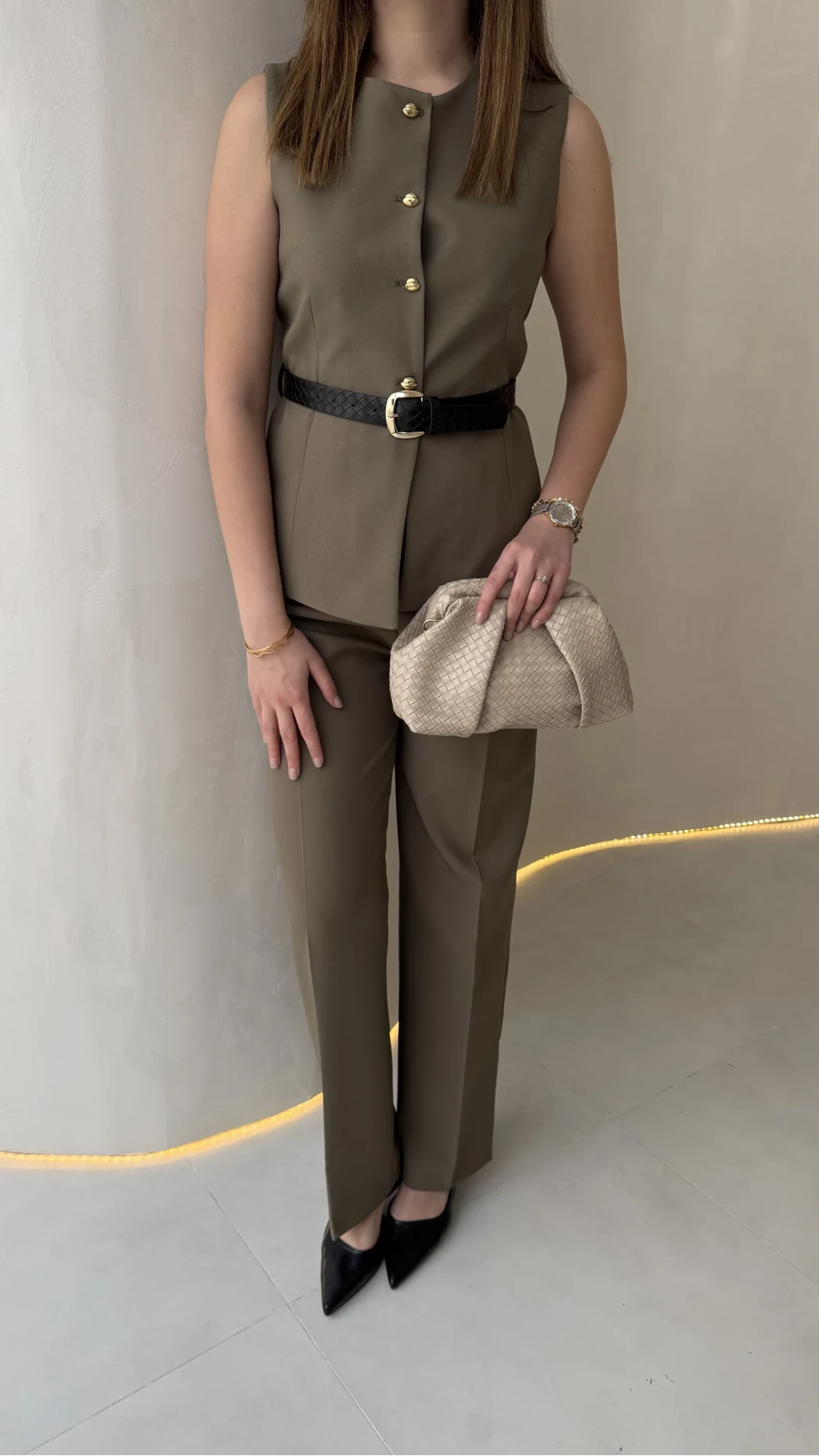 Moon Kemerli İspanyol Kesim Yelek Pantolon Takım - Haki - Kod: 8891