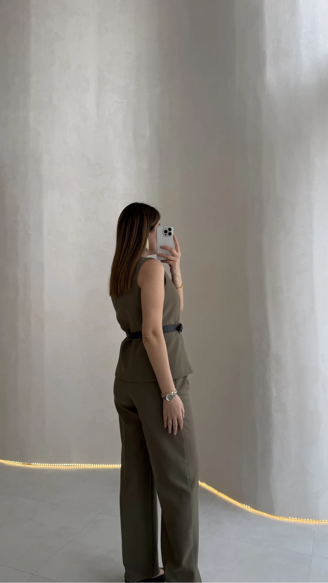 Moon Kemerli İspanyol Kesim Yelek Pantolon Takım - Haki - Kod: 8891