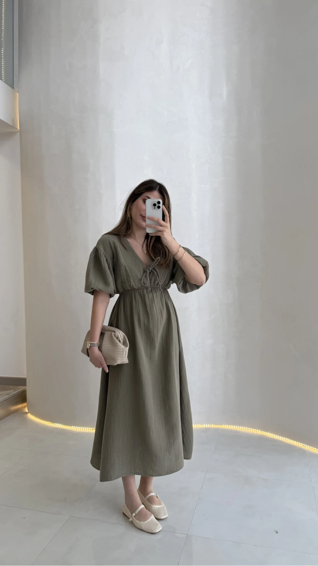 Becca Müslin Kumaş Elbise - Haki - Kod: 3008