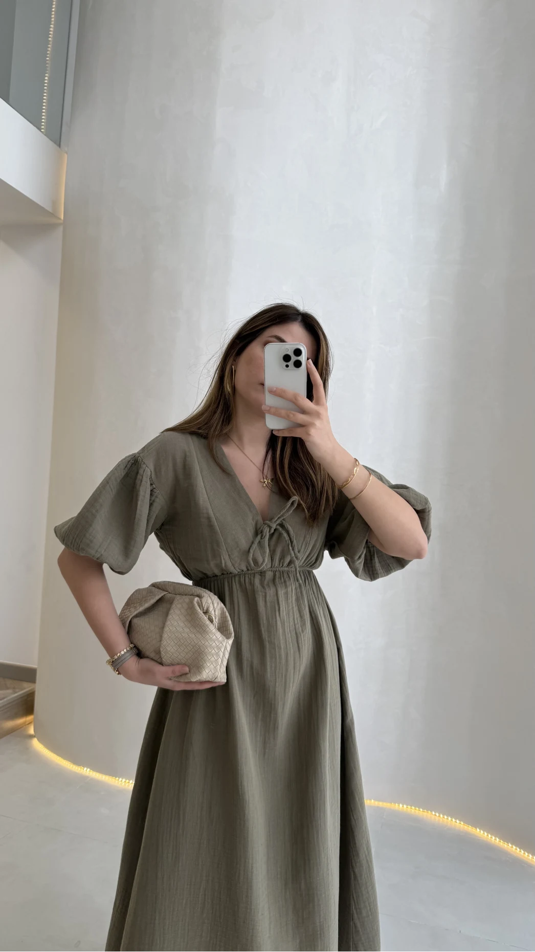 Becca Müslin Kumaş Elbise - Haki - Kod: 3008