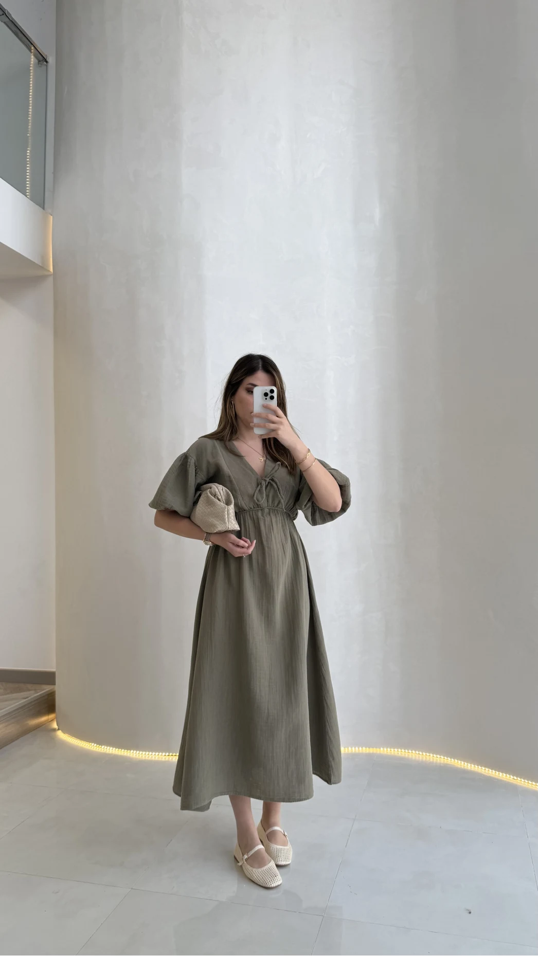 Becca Müslin Kumaş Elbise - Haki - Kod: 3008