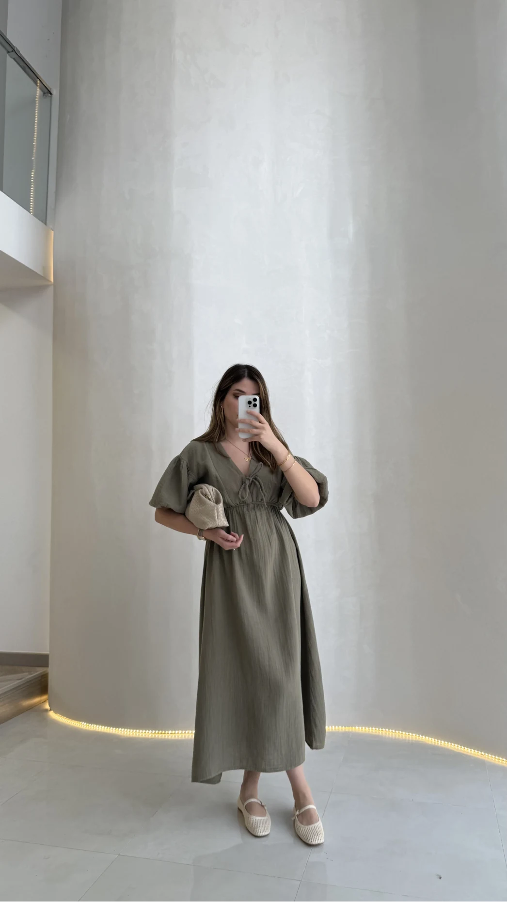 Becca Müslin Kumaş Elbise - Haki - Kod: 3008