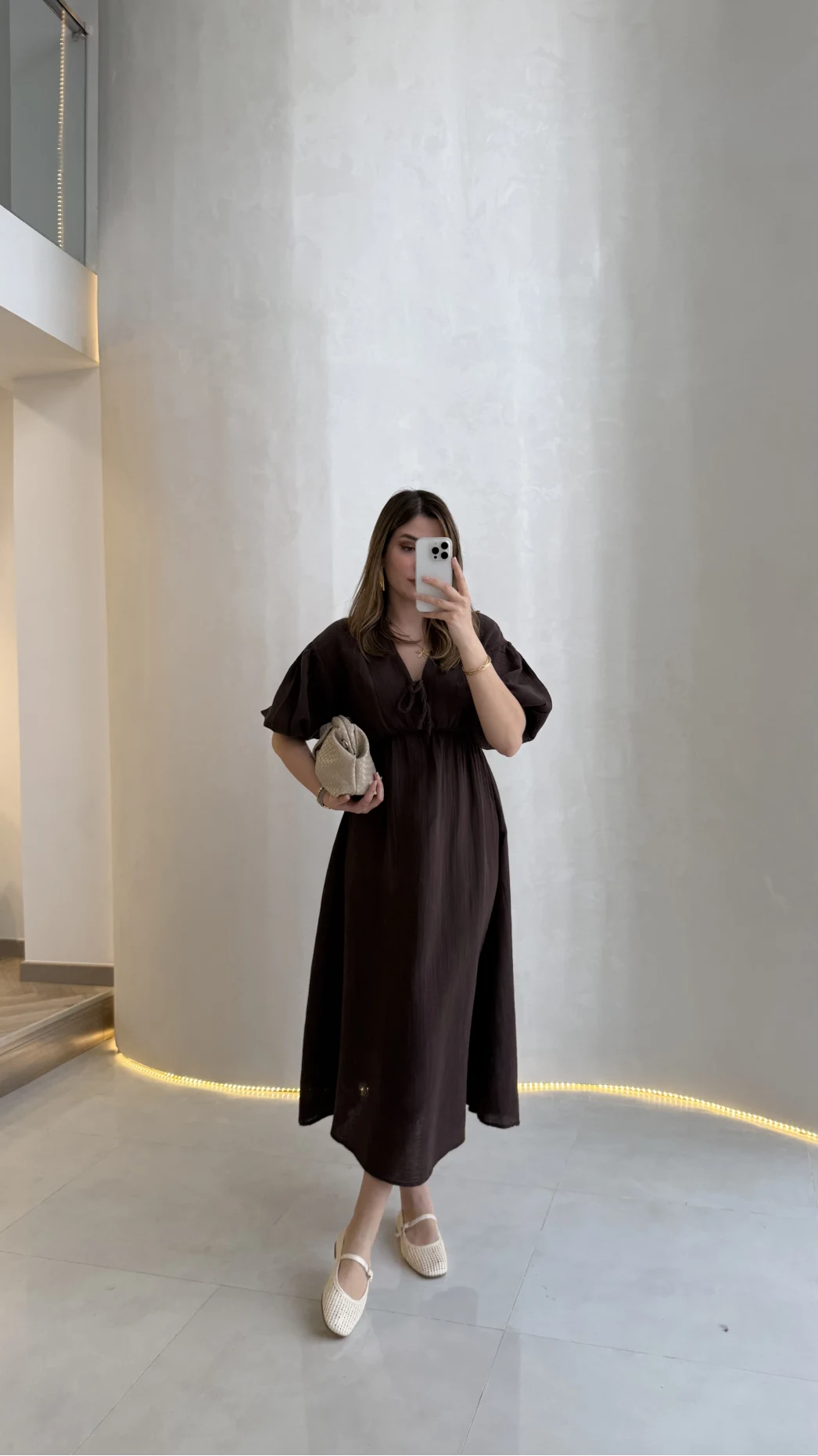 Becca Müslin Kumaş Elbise - Acı Kahve - Kod: 3008