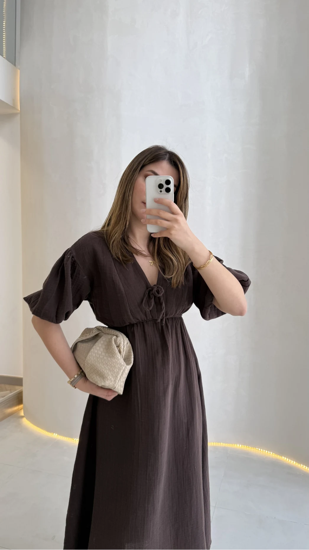 Becca Müslin Kumaş Elbise - Acı Kahve - Kod: 3008