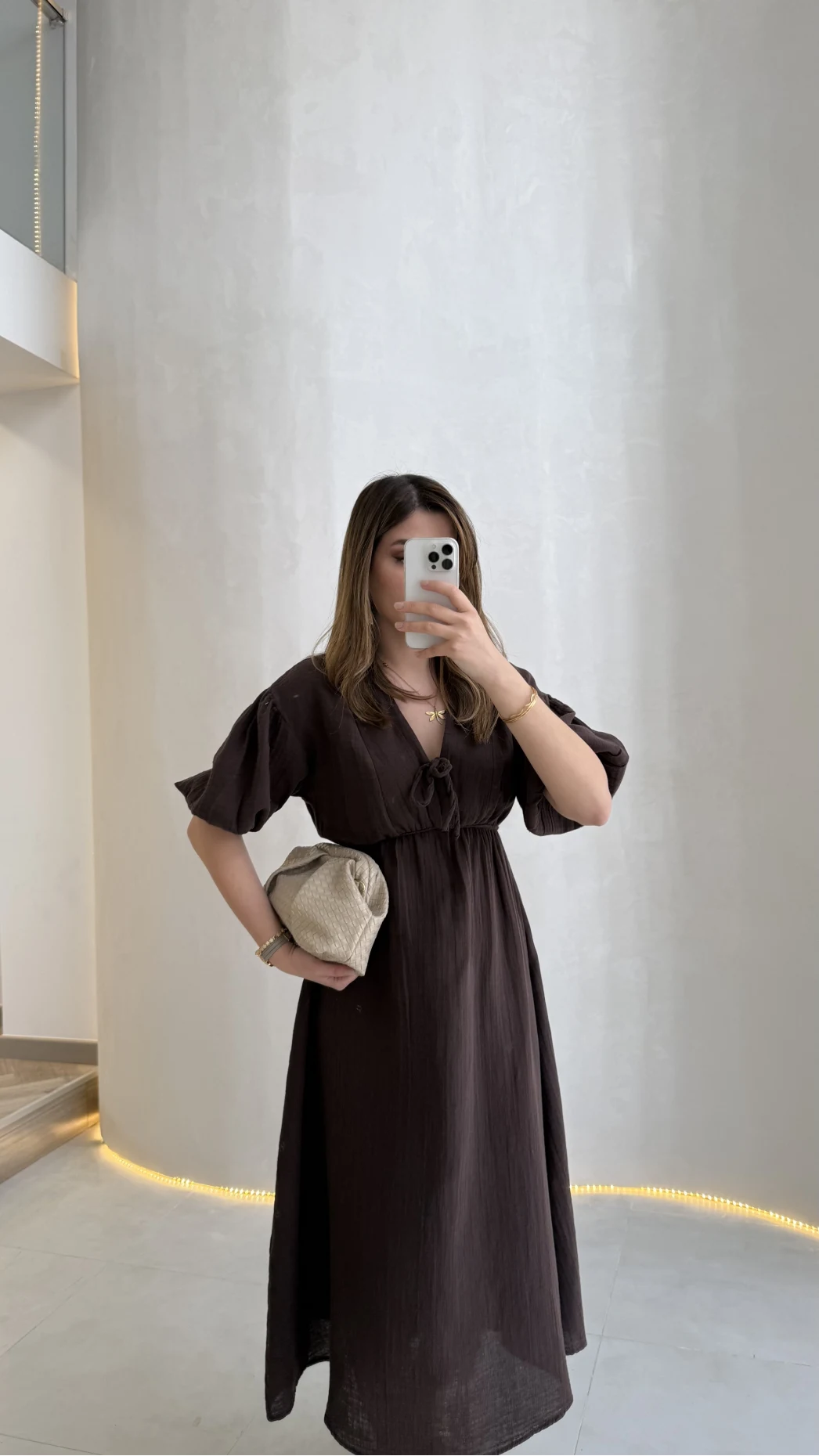 Becca Müslin Kumaş Elbise - Acı Kahve - Kod: 3008