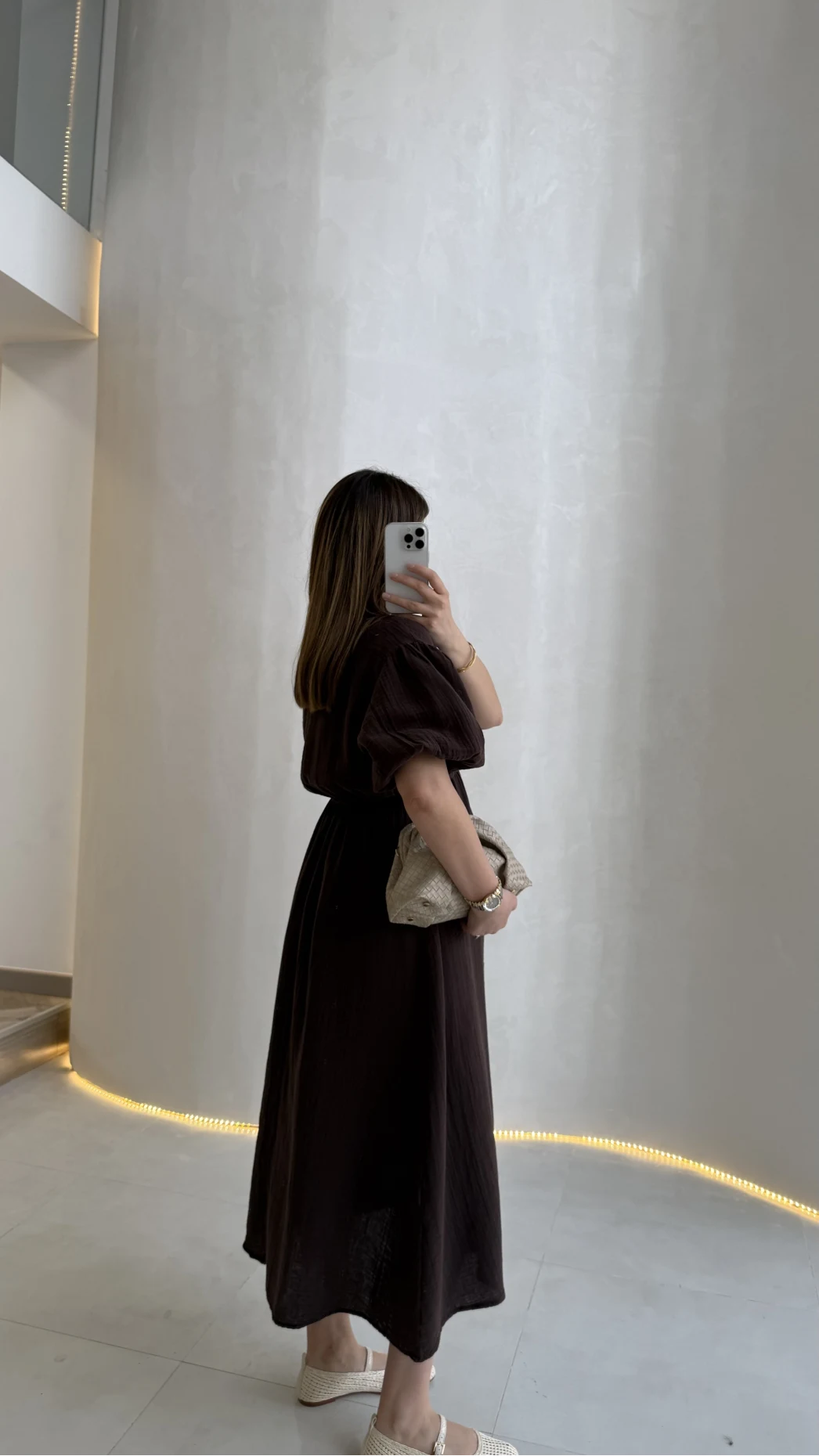 Becca Müslin Kumaş Elbise - Acı Kahve - Kod: 3008