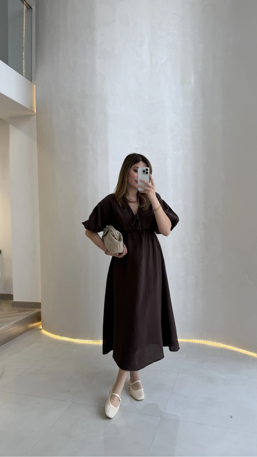 Becca Müslin Kumaş Elbise - Acı Kahve - Kod: 3008