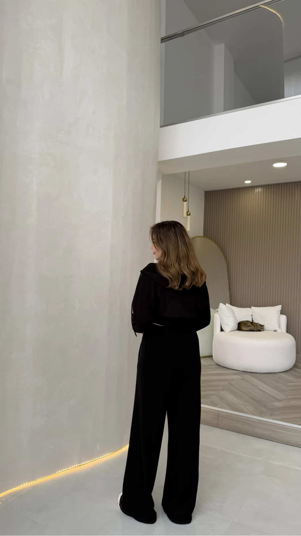 Herra Dantel Detay Kapüşonlu Crop Eşofman Takım - Siyah