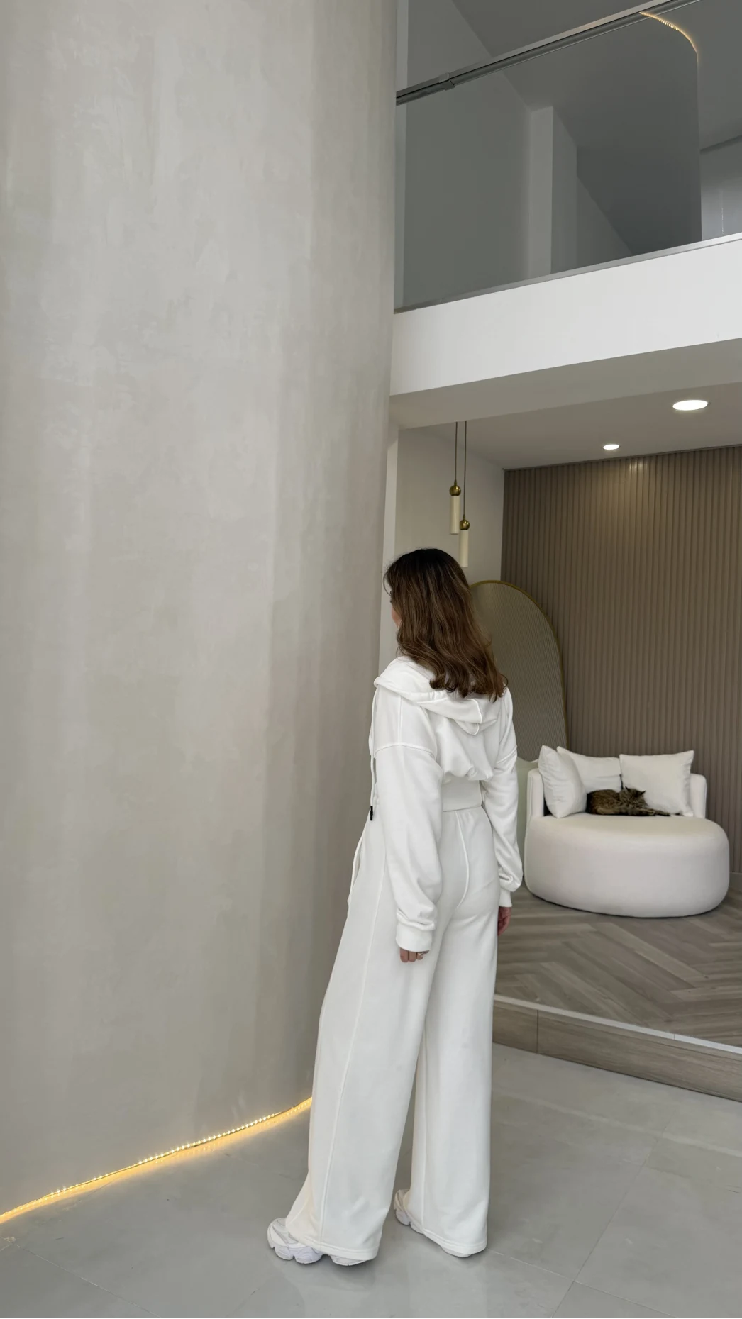 Herra Dantel Detay Kapüşonlu Crop Eşofman Takım - Ekru