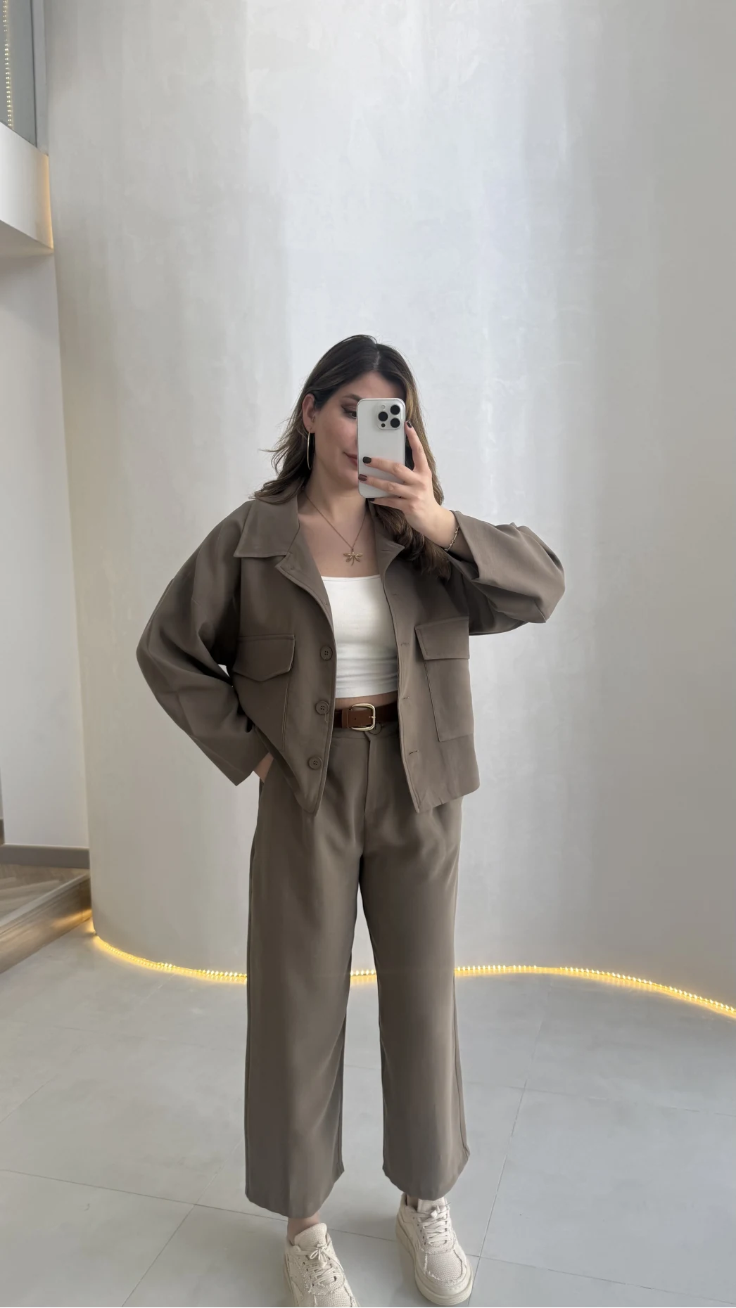 Cepli Kemerli Oversize Ceket-Pantolon Takım - Haki - Kod: 9025