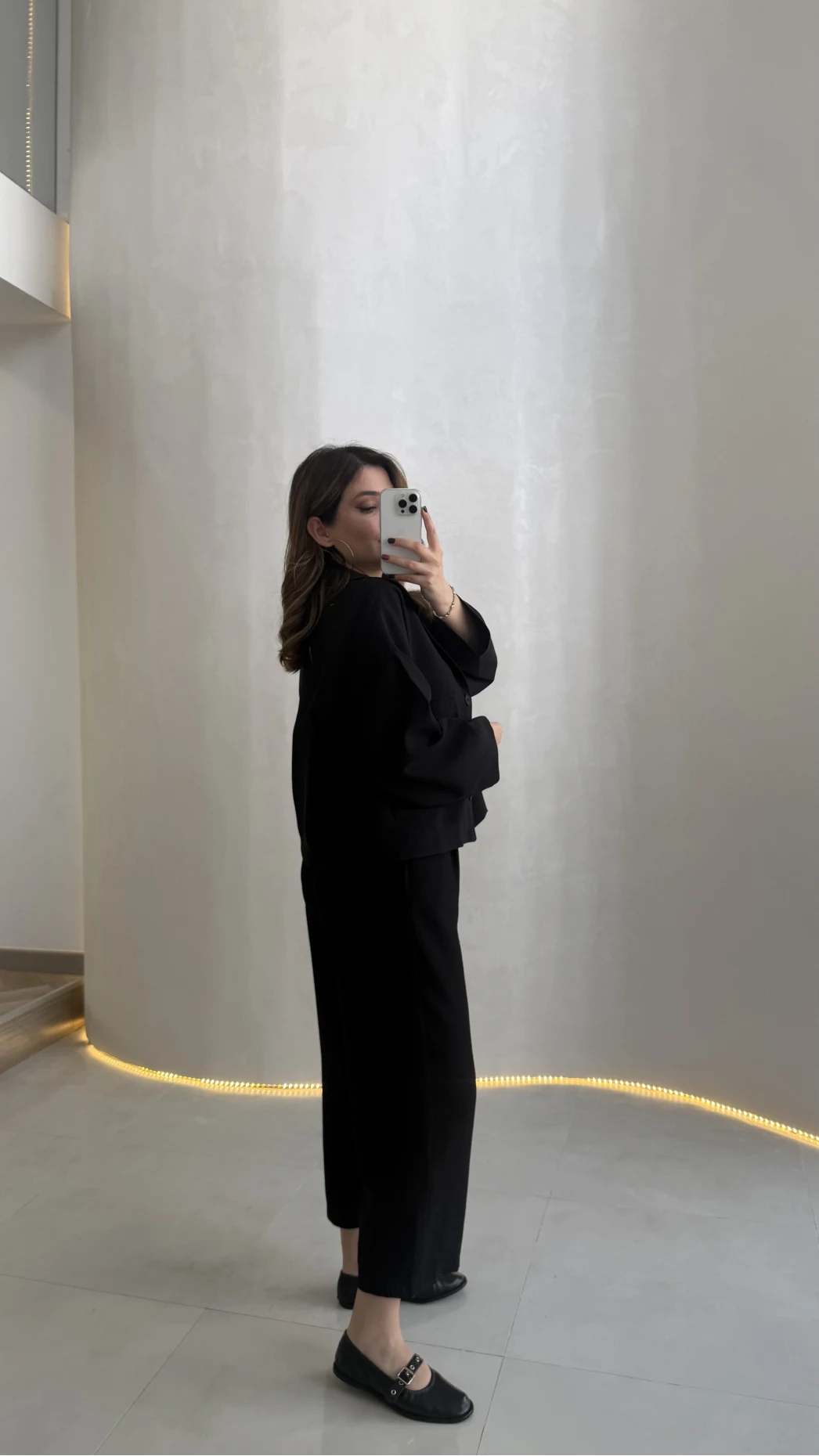 Cepli Kemerli Oversize Ceket-Pantolon Takım - Siyah - Kod: 9025