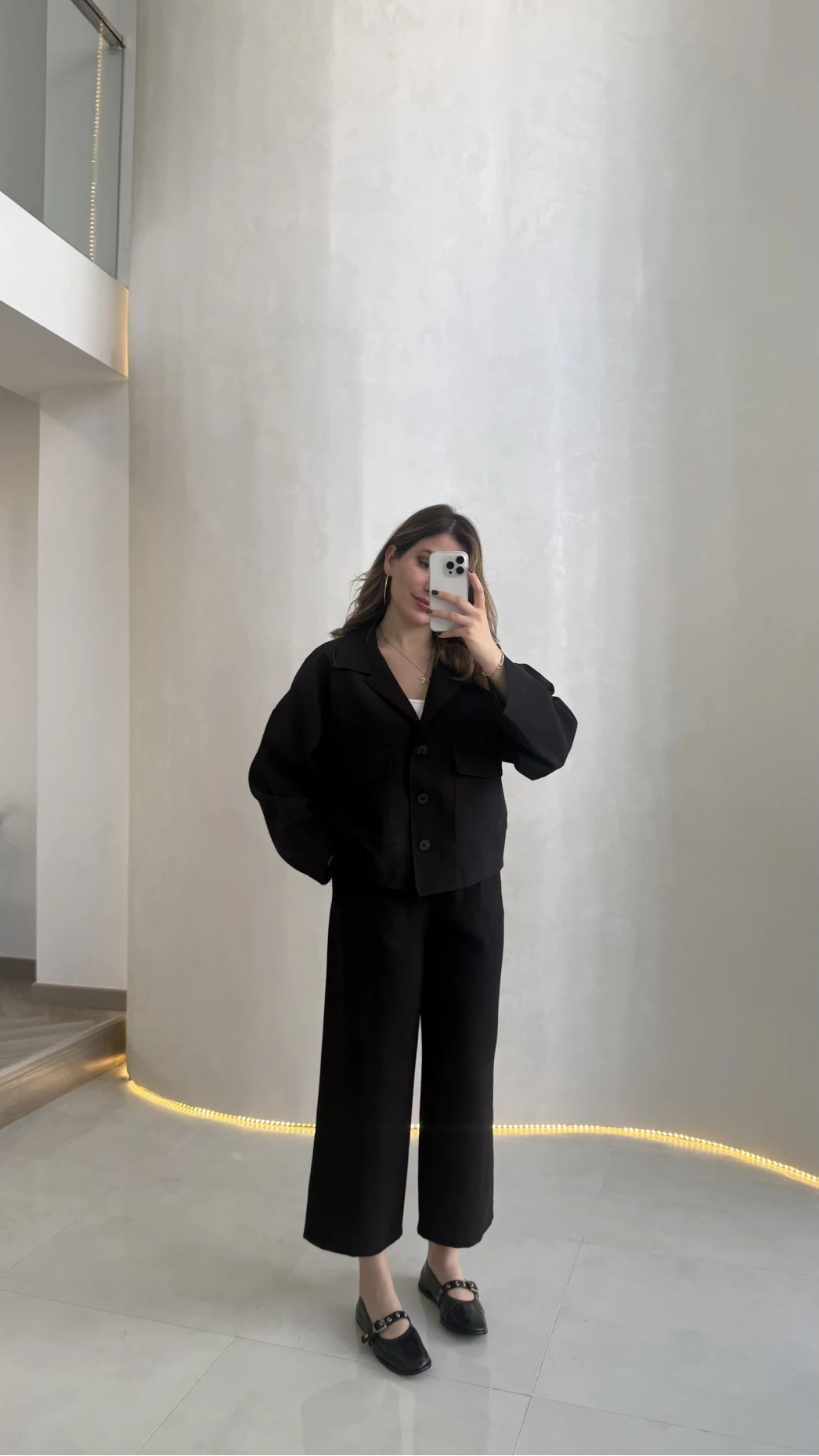 Cepli Kemerli Oversize Ceket-Pantolon Takım - Siyah - Kod: 9025