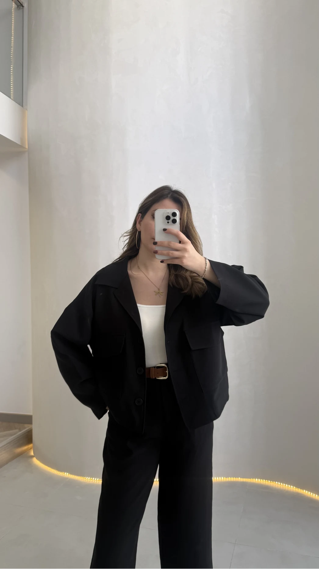 Cepli Kemerli Oversize Ceket-Pantolon Takım - Siyah - Kod: 9025