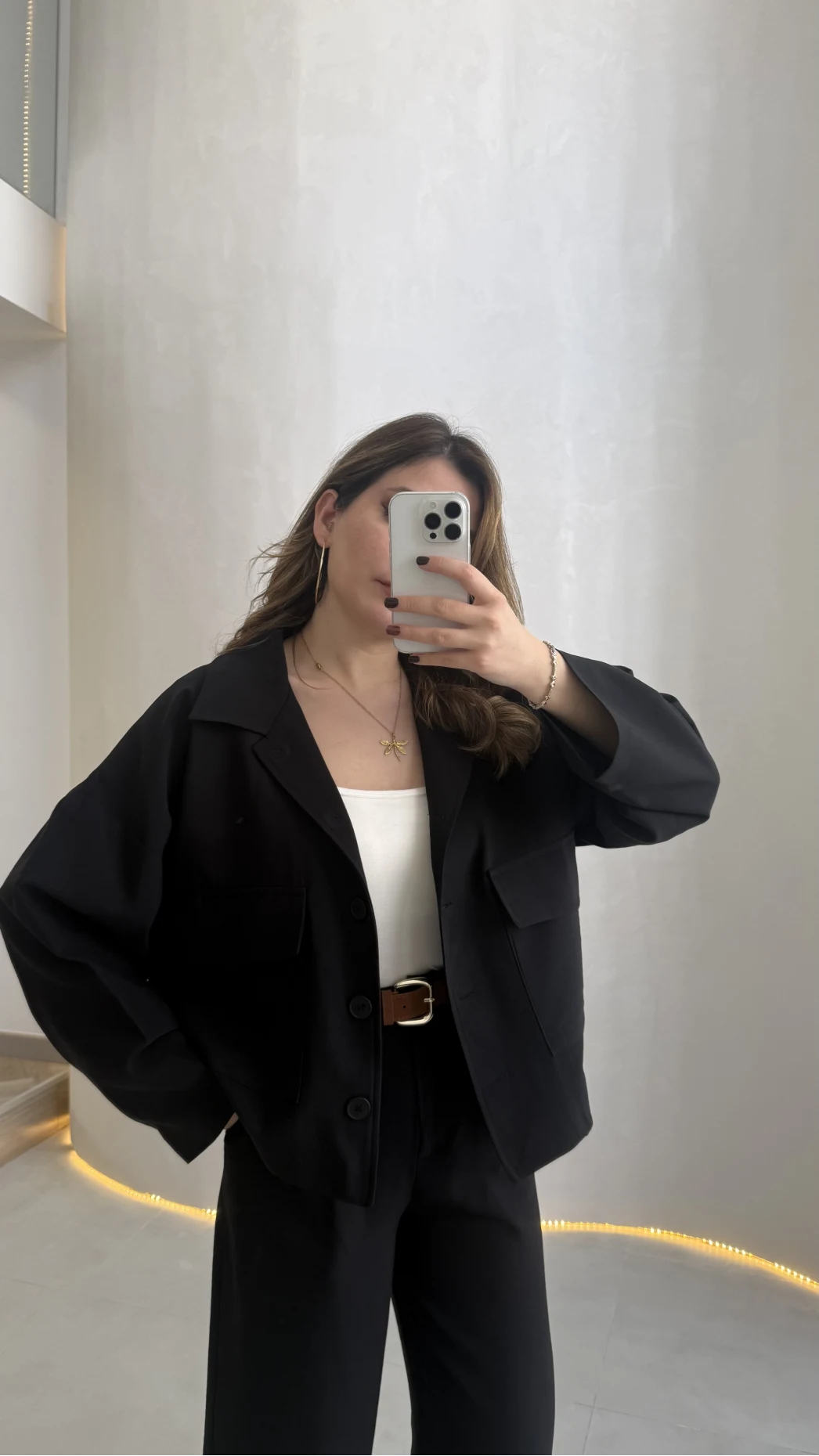 Cepli Kemerli Oversize Ceket-Pantolon Takım - Siyah - Kod: 9025