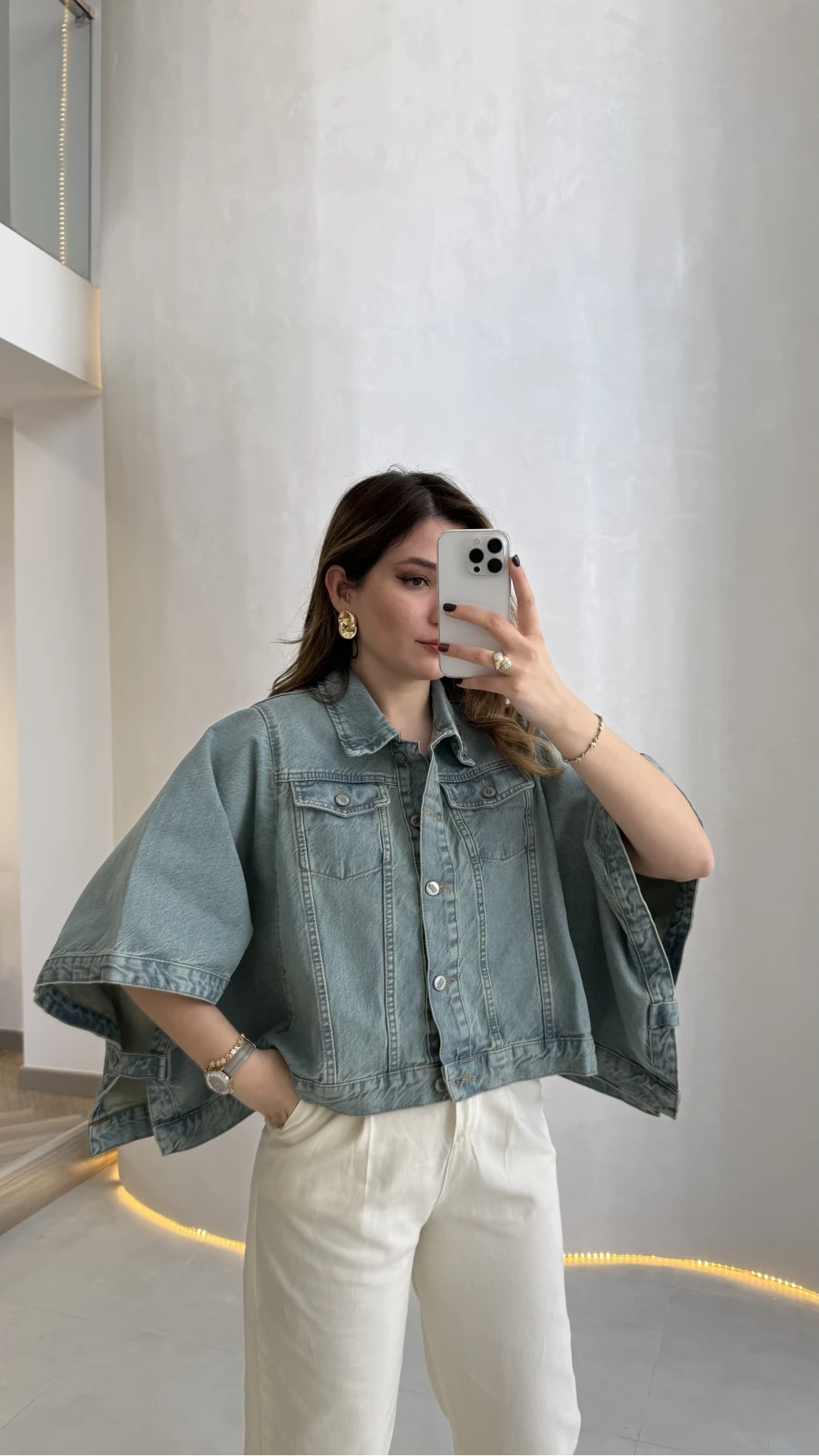 Denim Panço Ceket - Mavi - Kod: 3163