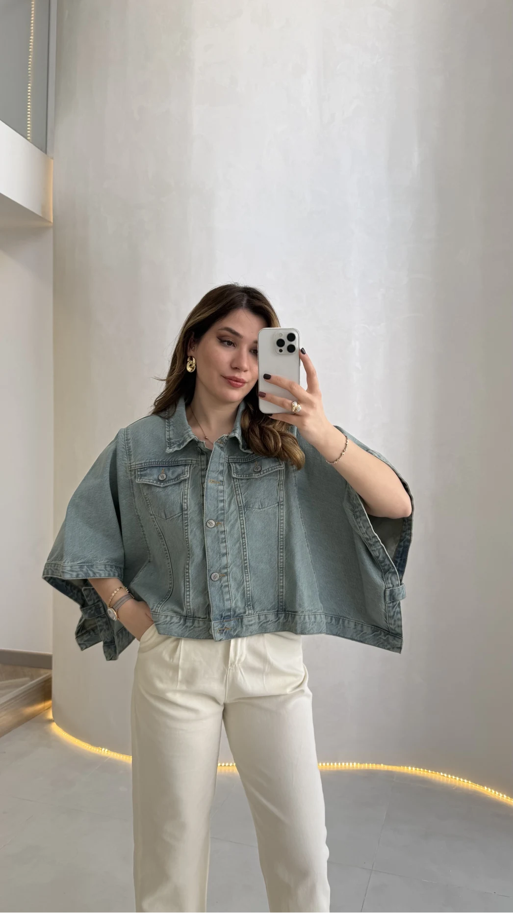 Denim Panço Ceket - Mavi - Kod: 3163