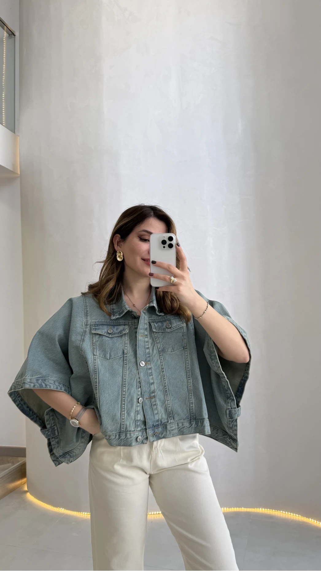 Denim Panço Ceket - Mavi - Kod: 3163