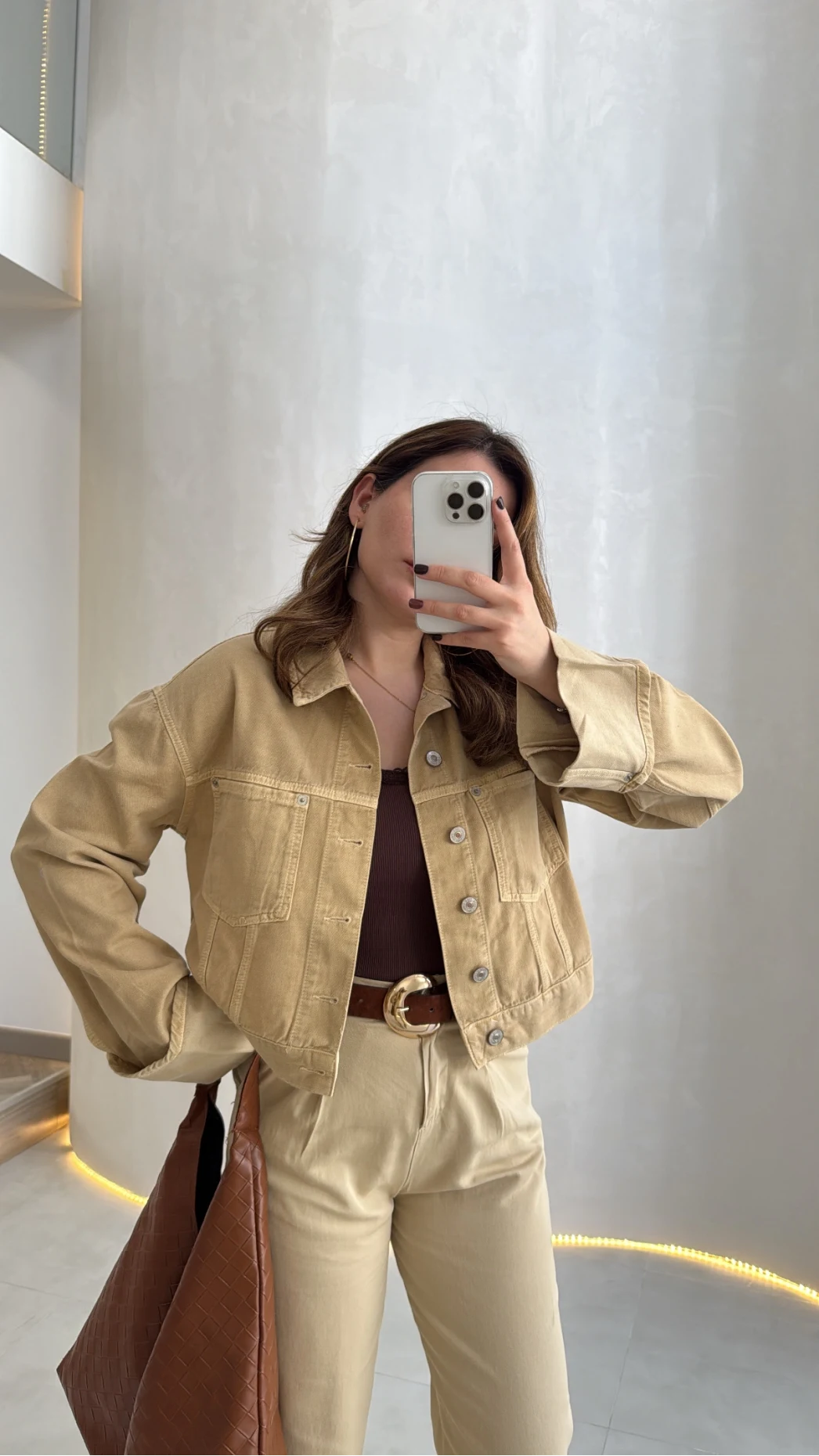 Bej Kısa Denim Ceket