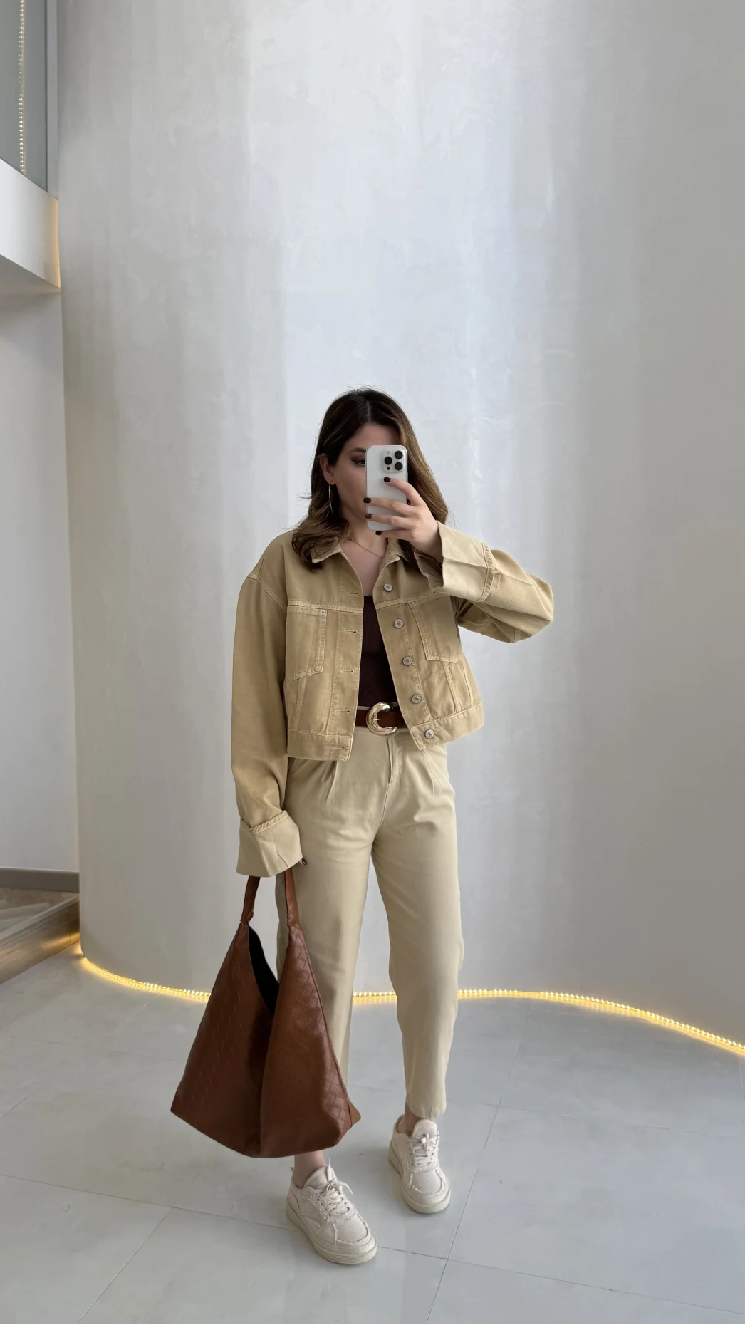 Bej Kısa Denim Ceket