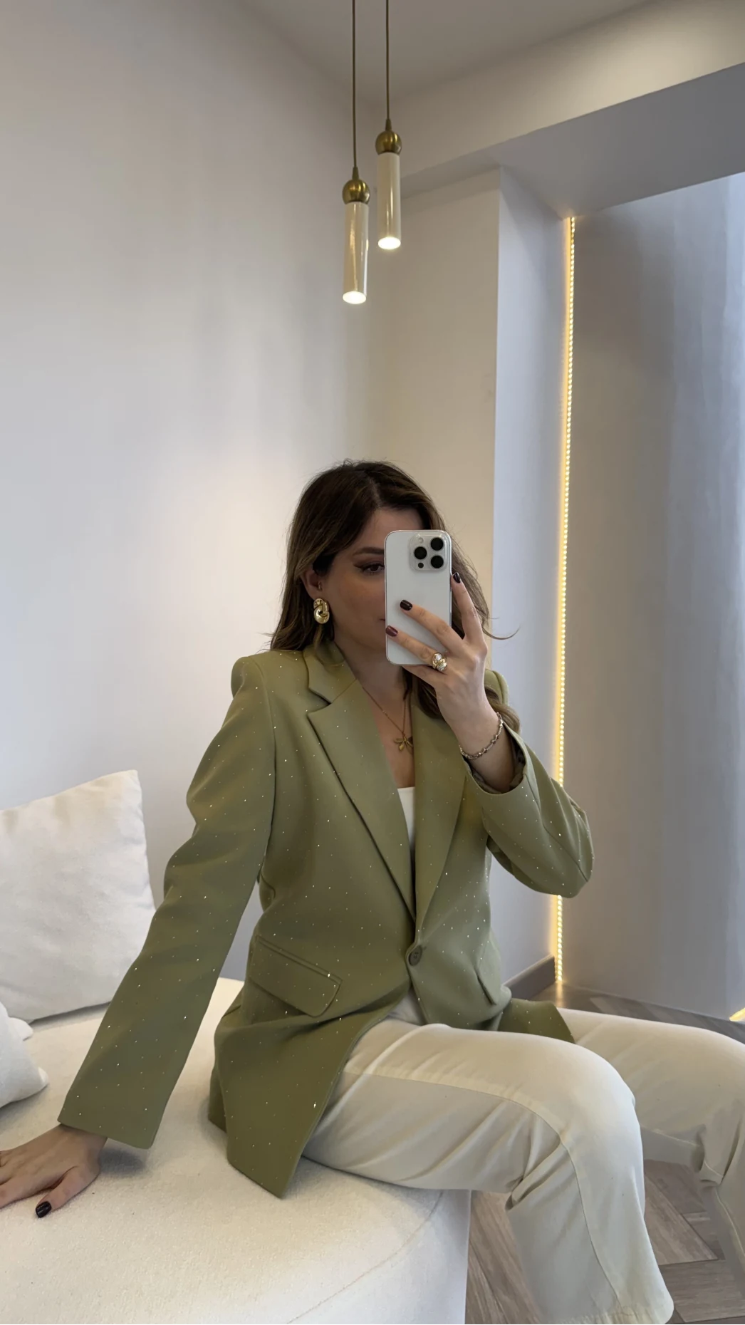 Taşlı Vatkalı Blazer Ceket - Haki - Kod: 98044
