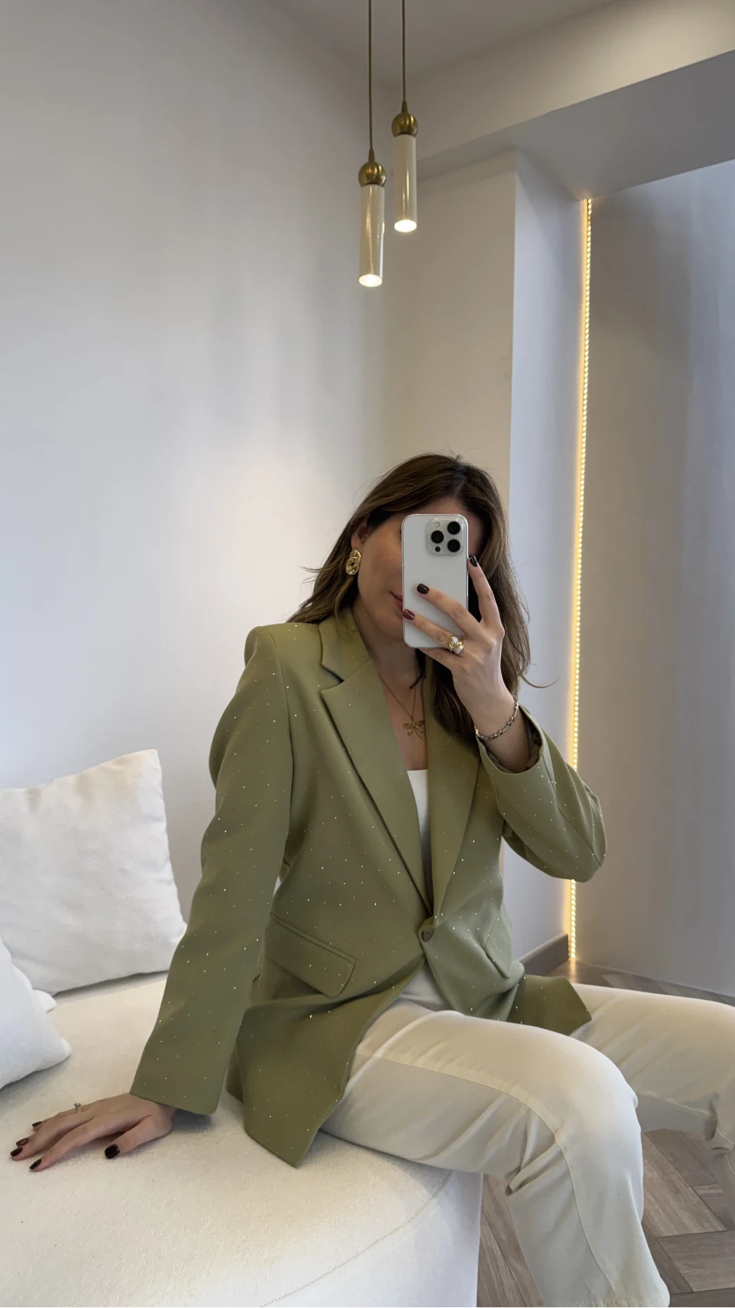 Taşlı Vatkalı Blazer Ceket - Haki - Kod: 98044