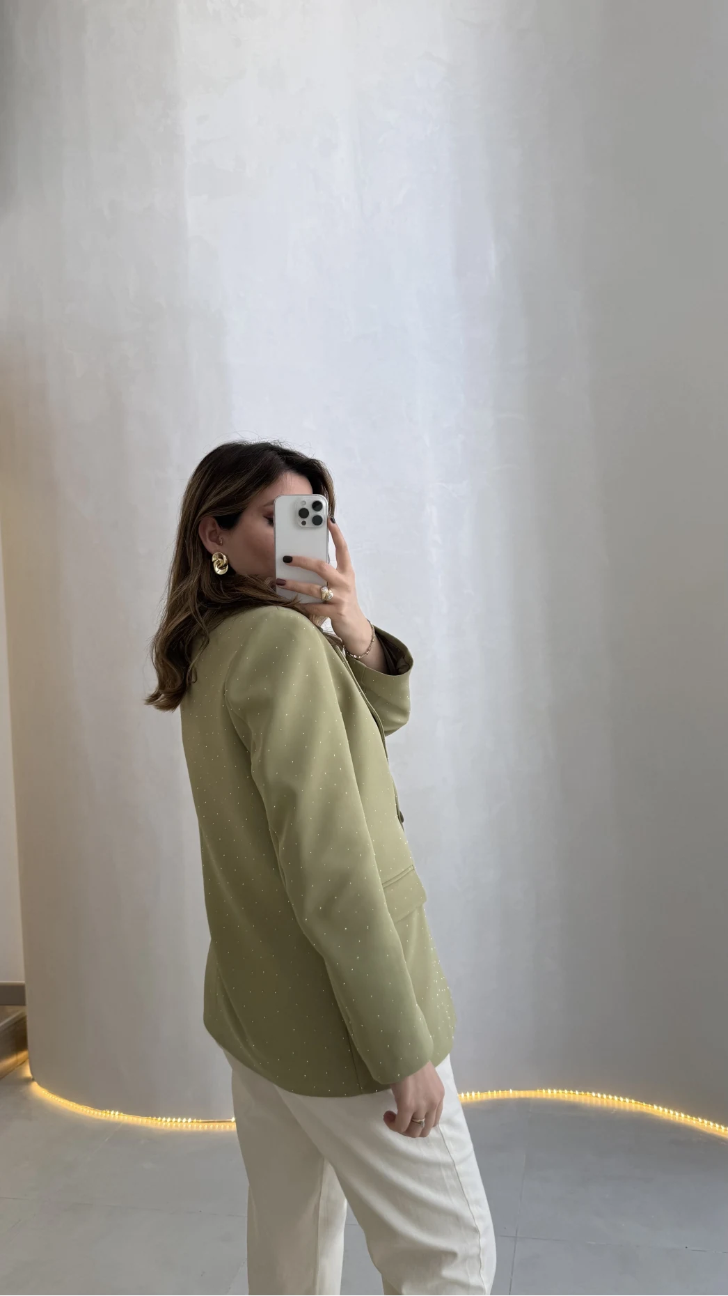 Taşlı Vatkalı Blazer Ceket - Haki - Kod: 98044