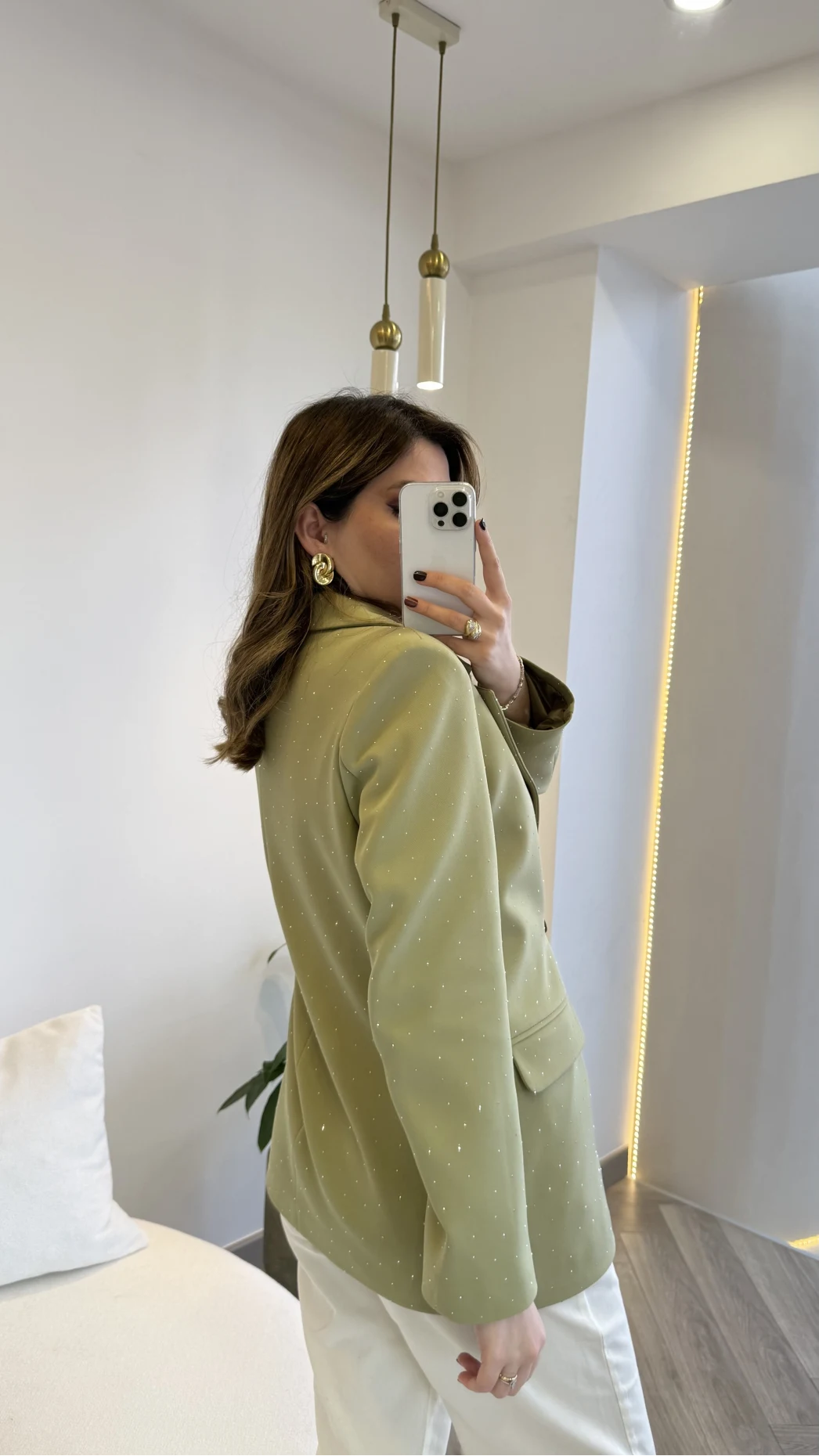 Taşlı Vatkalı Blazer Ceket - Haki - Kod: 98044