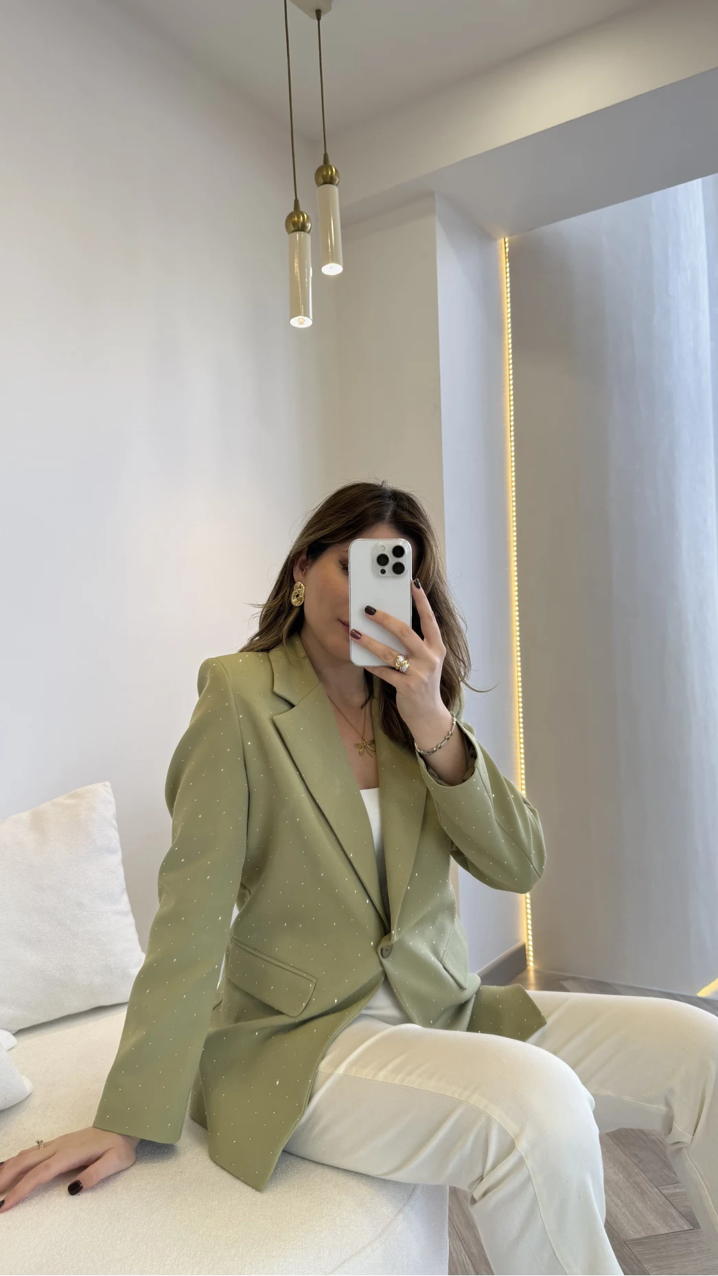 Taşlı Vatkalı Blazer Ceket - Haki - Kod: 98044