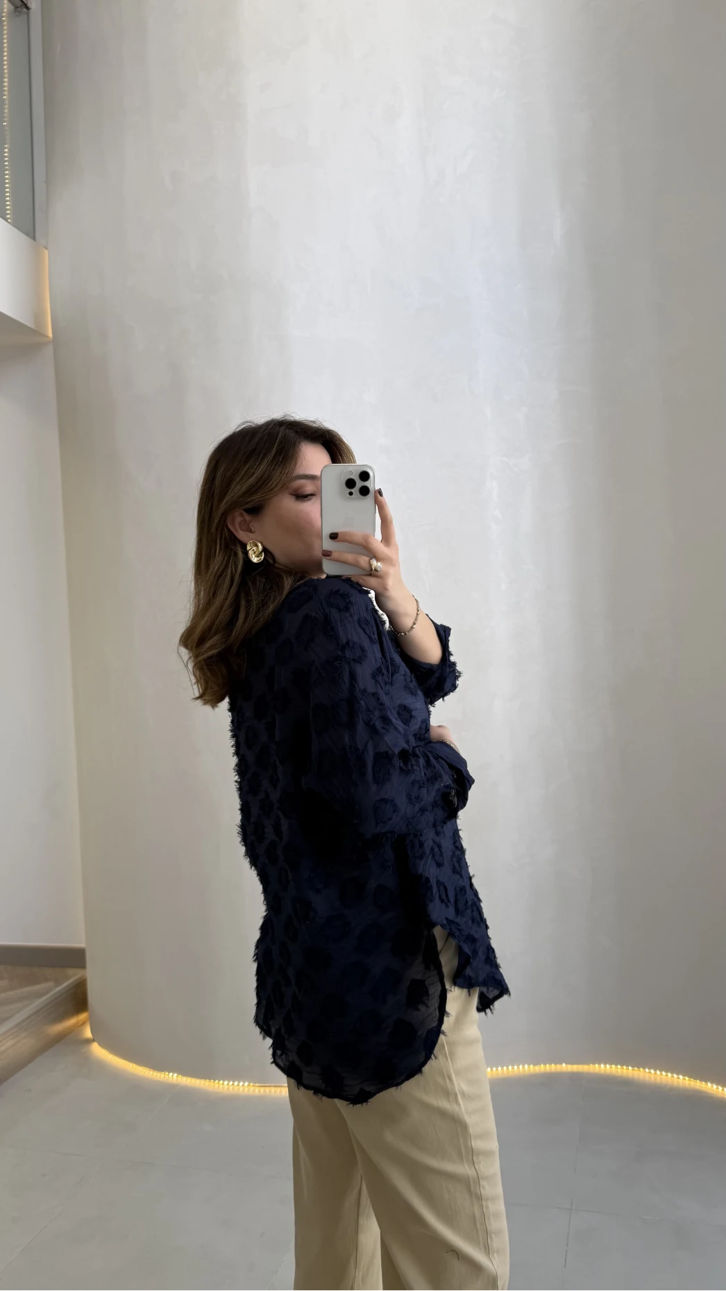 Whisper Püsküllü İnce Gömlek - Lacivert - Kod: 2235