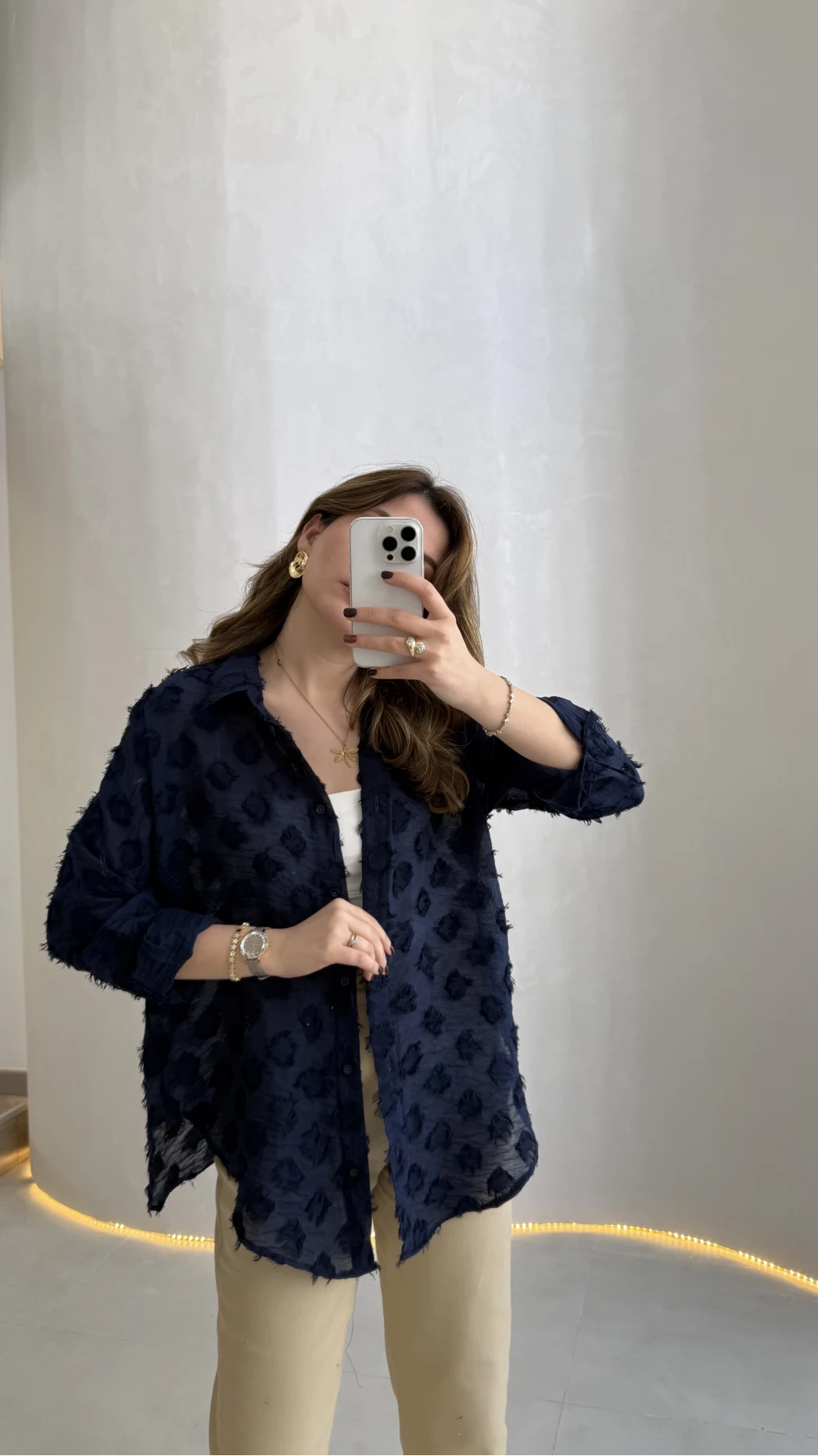 Whisper Püsküllü İnce Gömlek - Lacivert - Kod: 2235