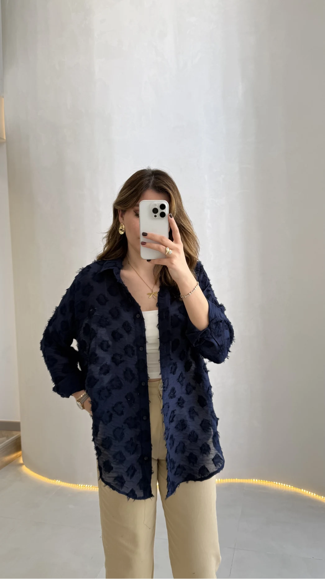 Whisper Püsküllü İnce Gömlek - Lacivert - Kod: 2235