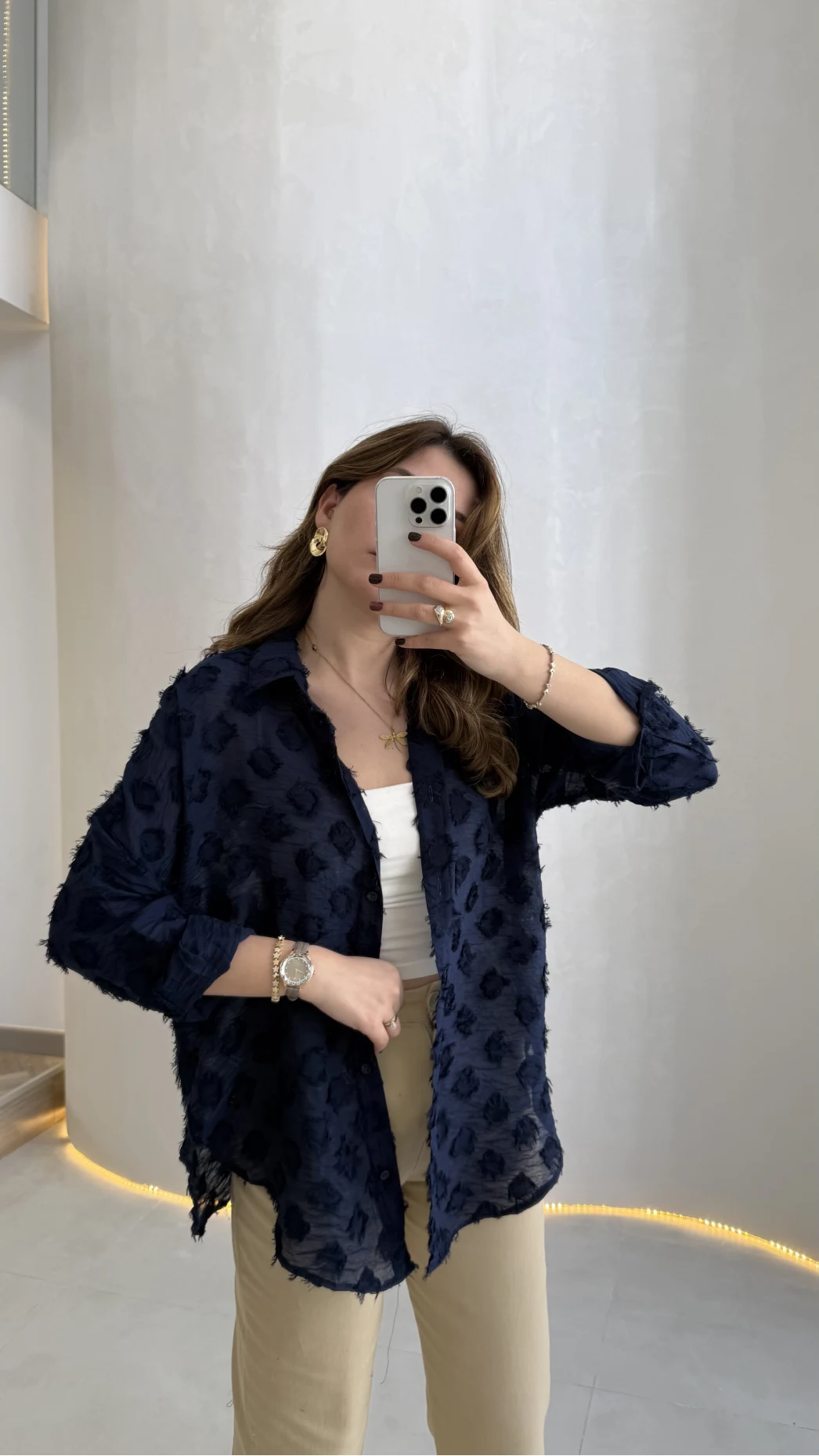 Whisper Püsküllü İnce Gömlek - Lacivert - Kod: 2235