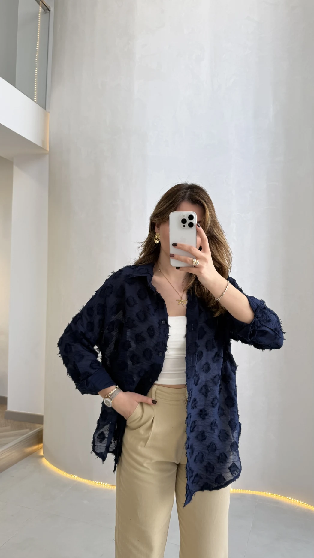 Whisper Püsküllü İnce Gömlek - Lacivert - Kod: 2235