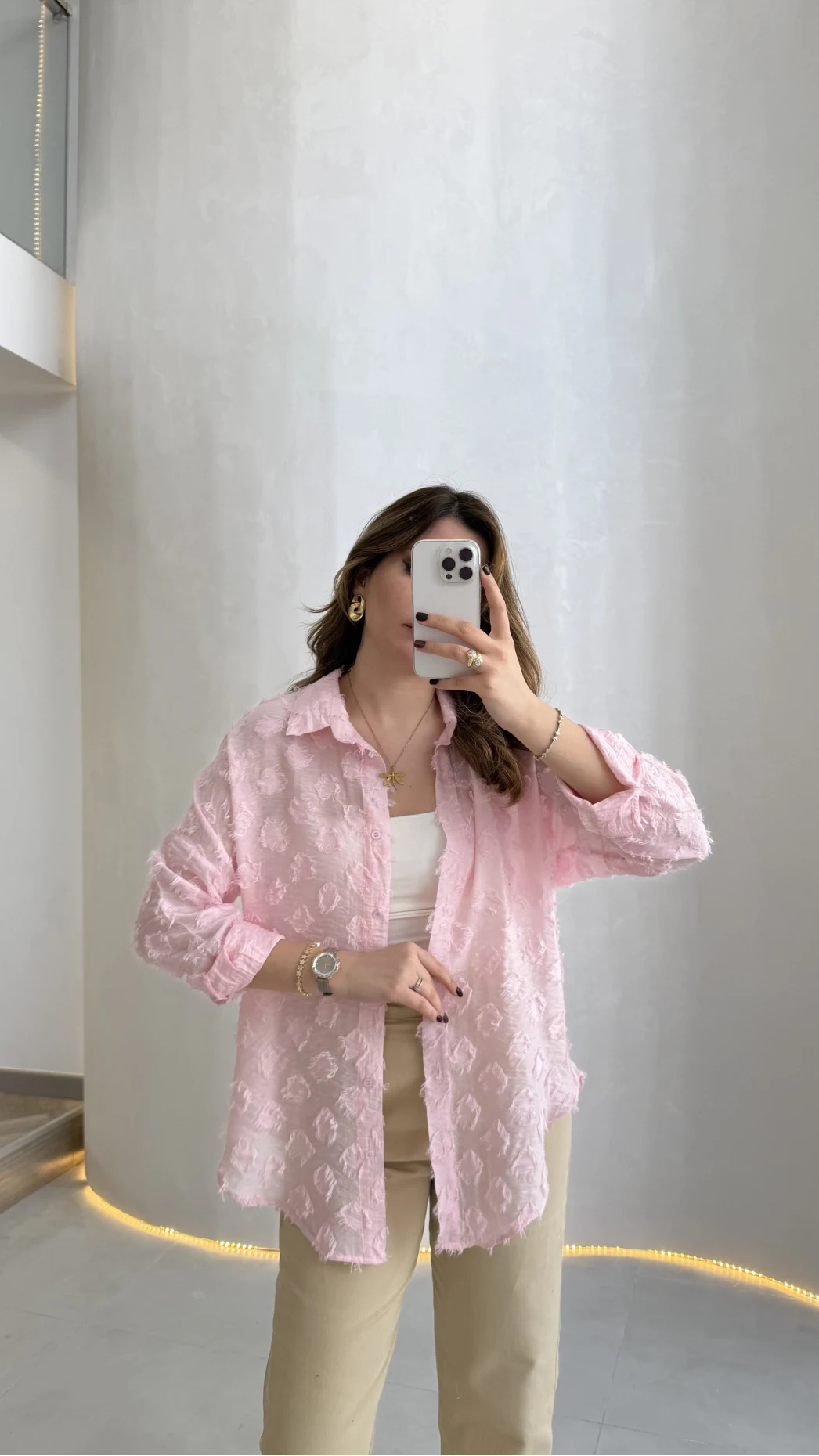 Whisper Püsküllü İnce Gömlek - Pembe - Kod: 2235