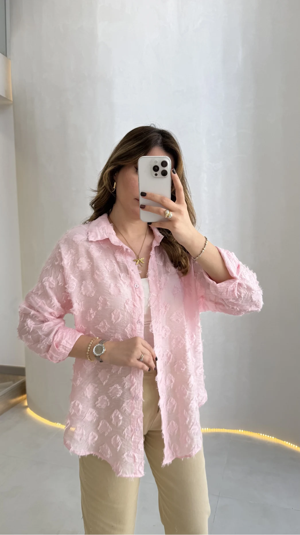 Whisper Püsküllü İnce Gömlek - Pembe - Kod: 2235