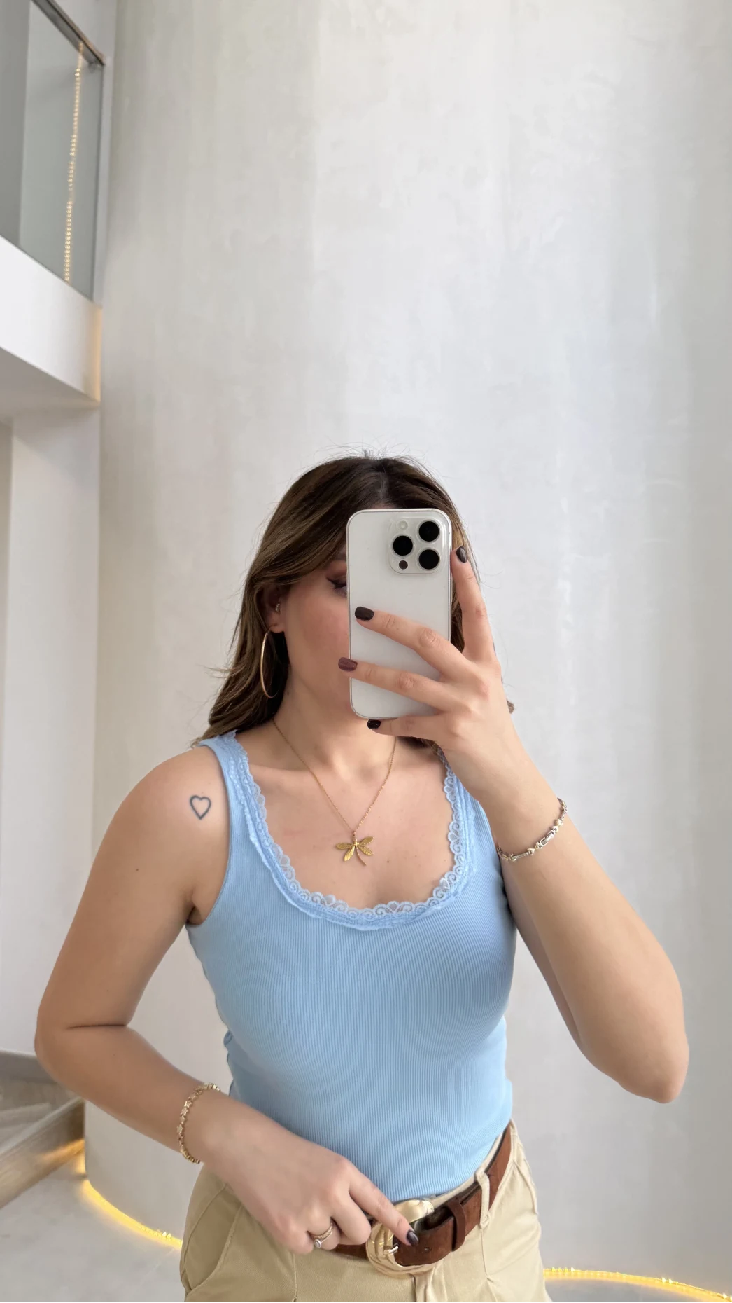 Fitilli Dantel Detay Kalın Askılı Body - Mavi