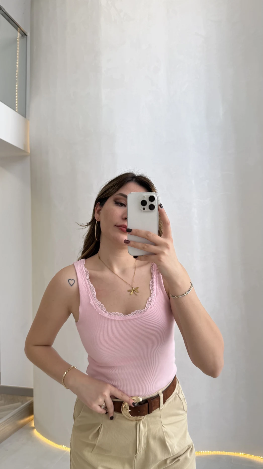 Fitilli Dantel Detay Kalın Askılı Body - Pembe