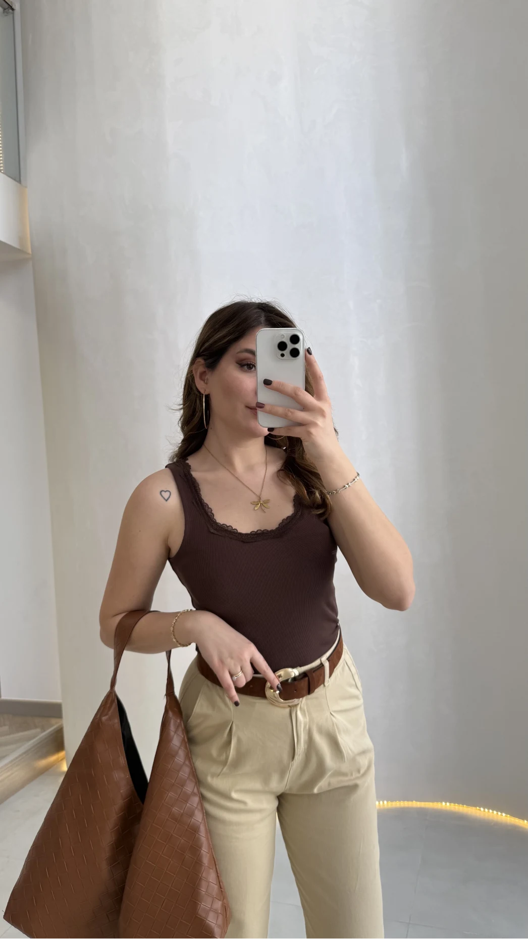 Fitilli Dantel Detay Kalın Askılı Body - Kahverengi