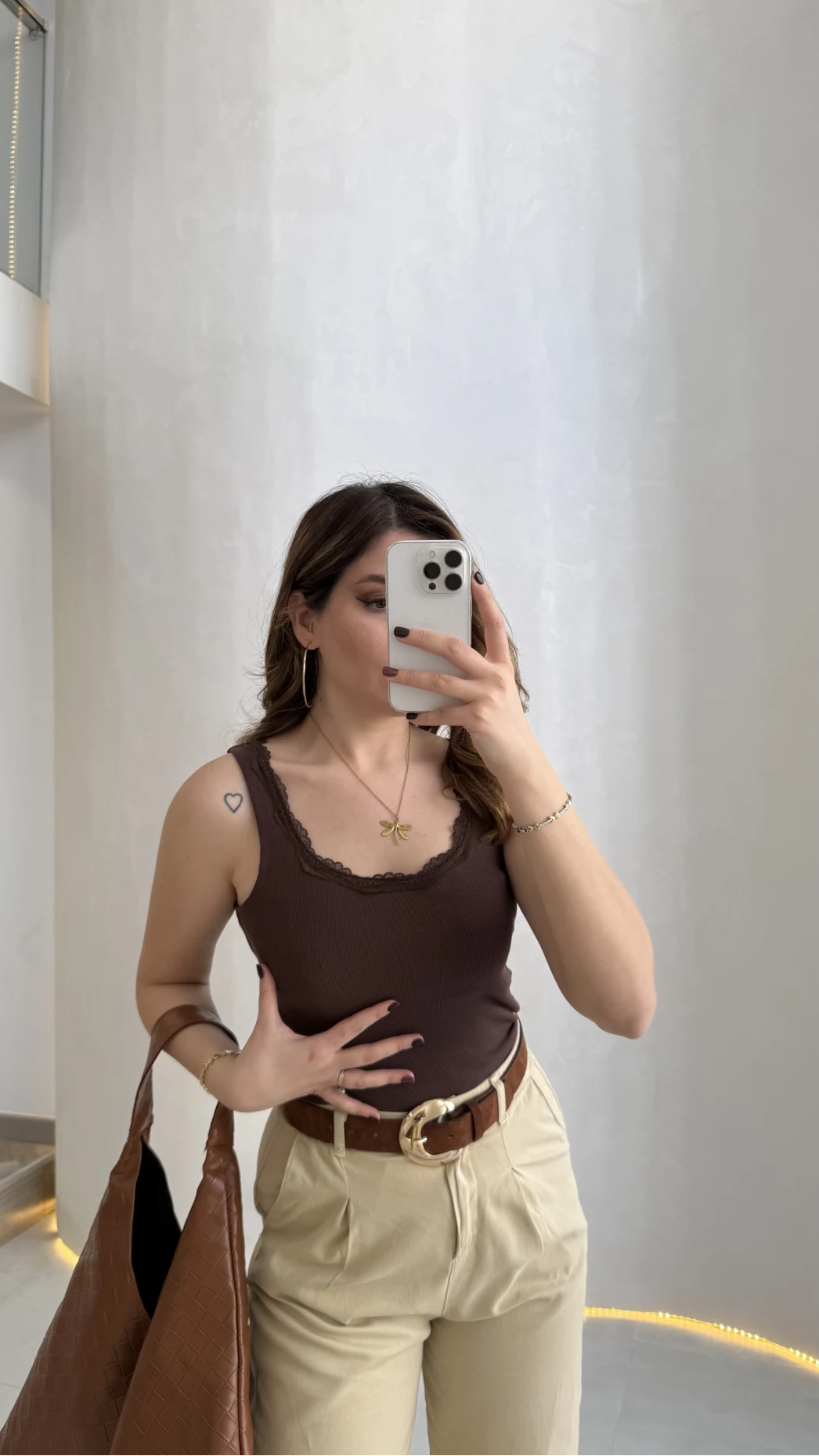 Fitilli Dantel Detay Kalın Askılı Body - Kahverengi