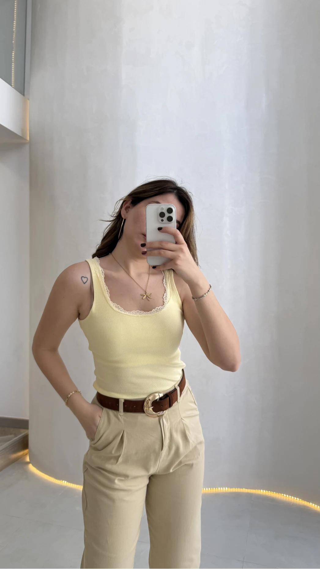 Fitilli Dantel Detay Kalın Askılı Body - Sarı