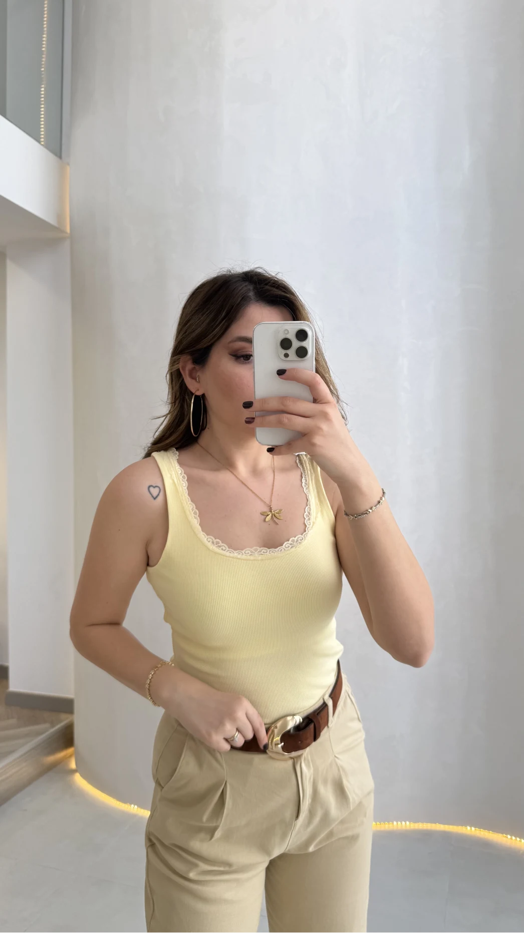 Fitilli Dantel Detay Kalın Askılı Body - Sarı