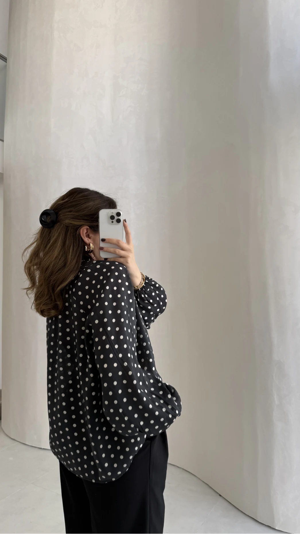 Destiny Yaka Detay Puantiyeli Bluz - Siyah - Kod: 39301