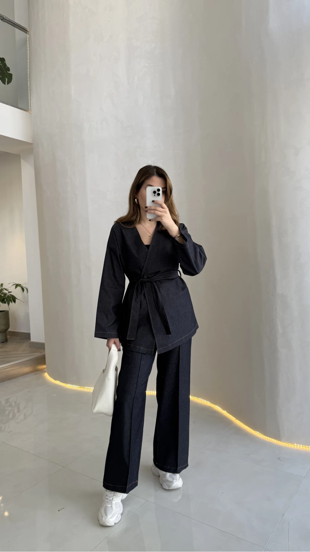 Freedom Denim Kuşaklı Pantolon Takım - Lacivert - Kod: 583