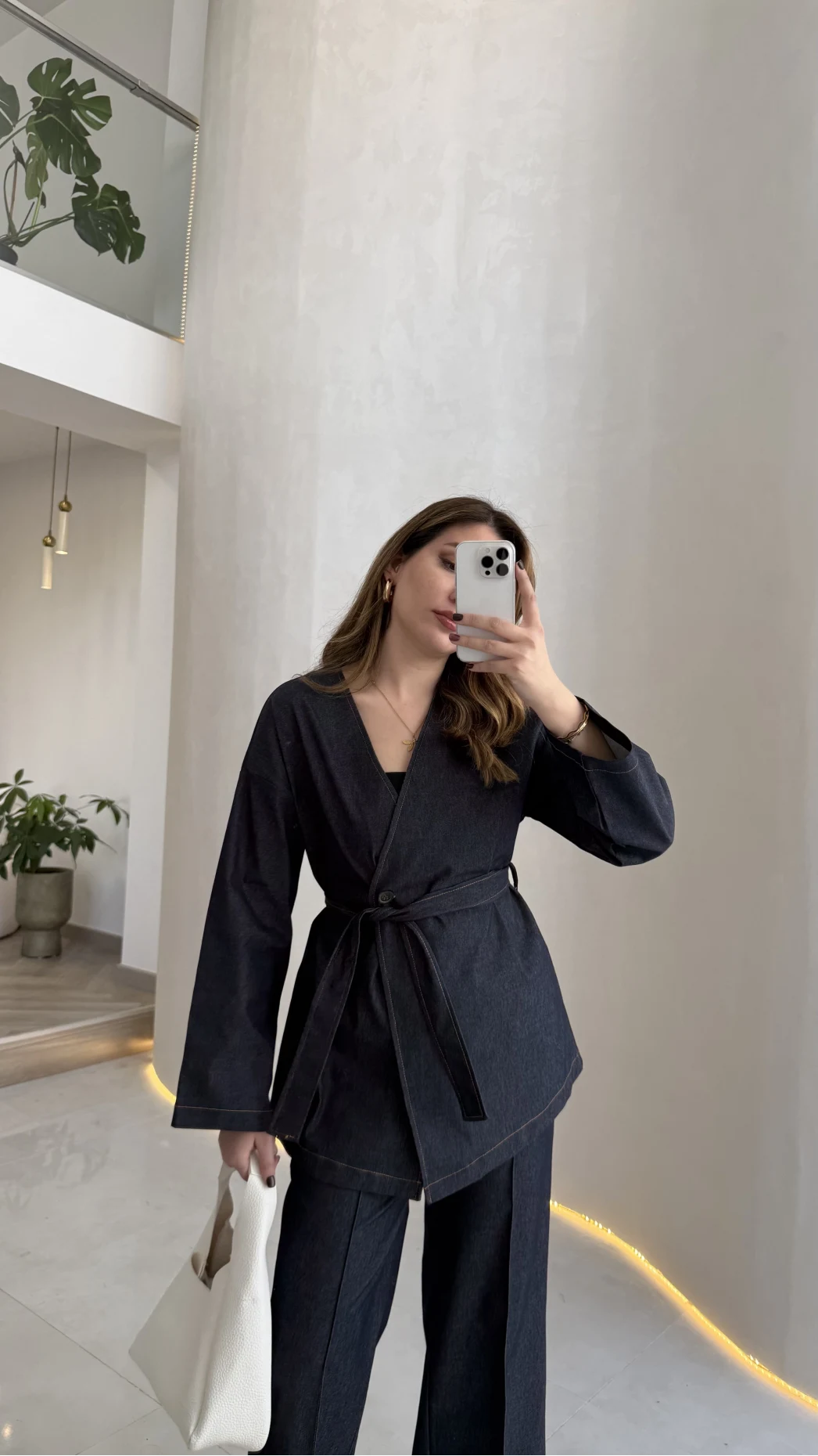 Freedom Denim Kuşaklı Pantolon Takım - Lacivert - Kod: 583