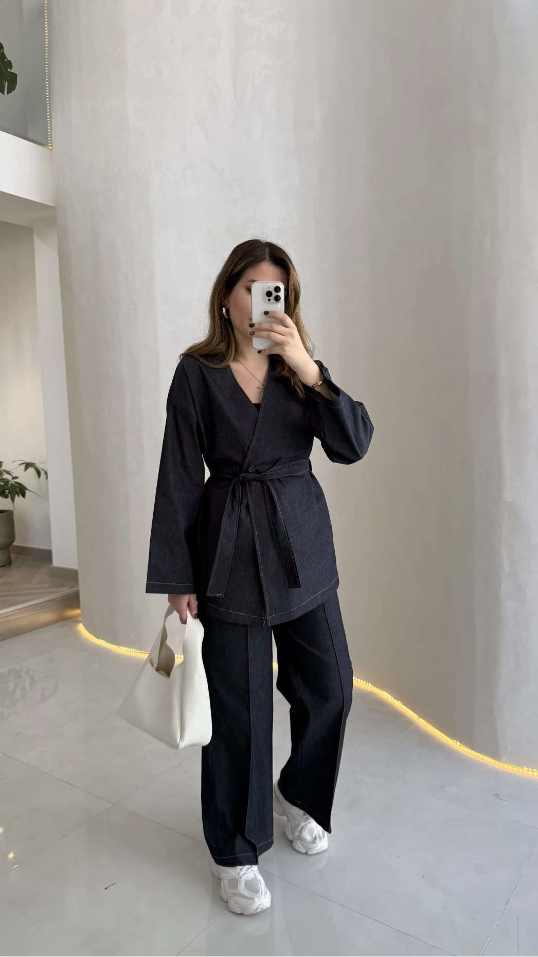 Freedom Denim Kuşaklı Pantolon Takım - Lacivert - Kod: 583