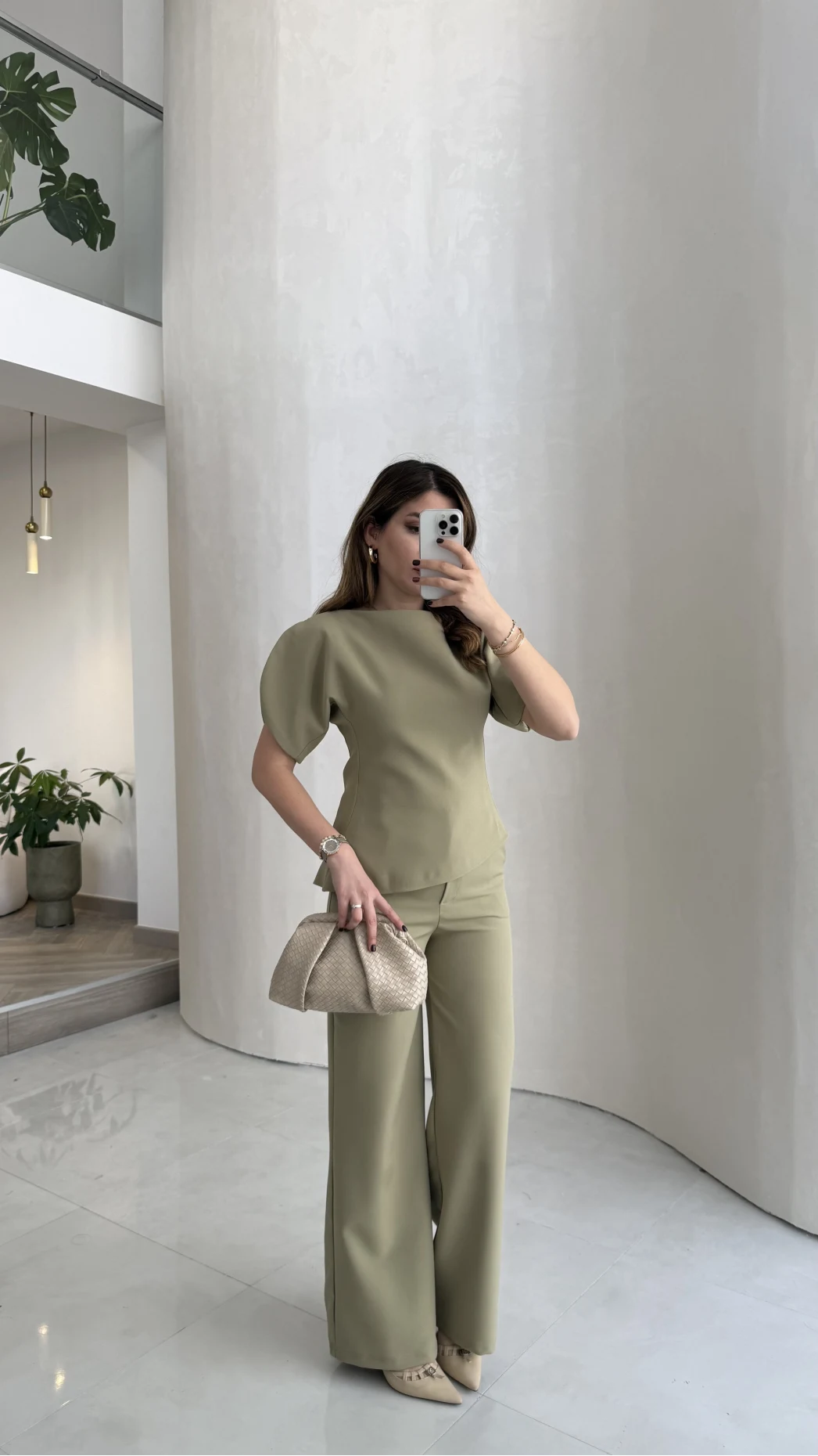 Ballet Kol Detay Bluz-Pantolon Takım - Mint - Kod: 8089