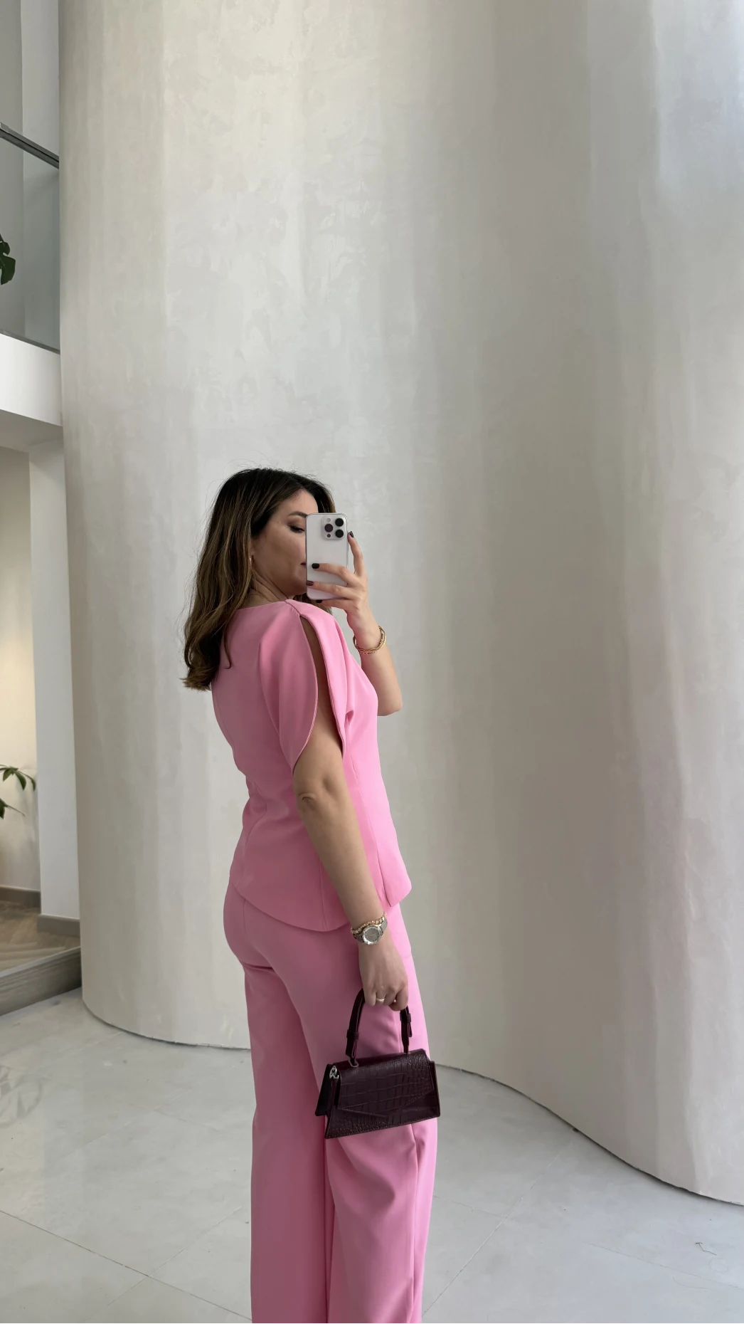 Ballet Kol Detay Bluz-Pantolon Takım - Pembe - Kod: 8089