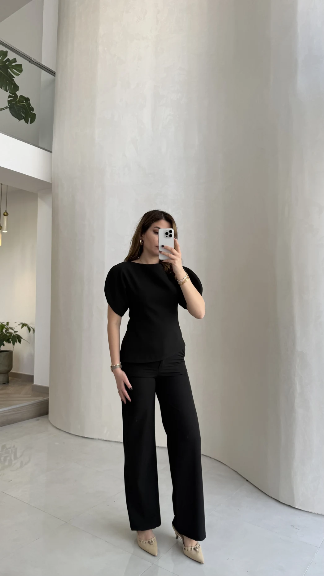 Ballet Kol Detay Bluz-Pantolon Takım - Siyah - Kod: 8089